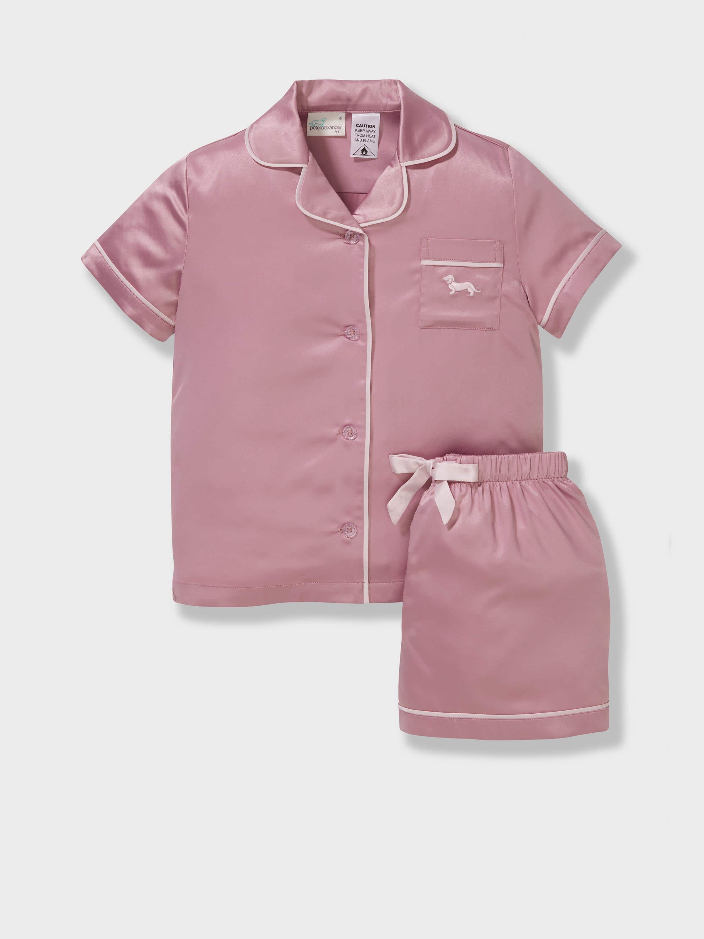 Jnr Girls Powder Pink Satin Shortie Set