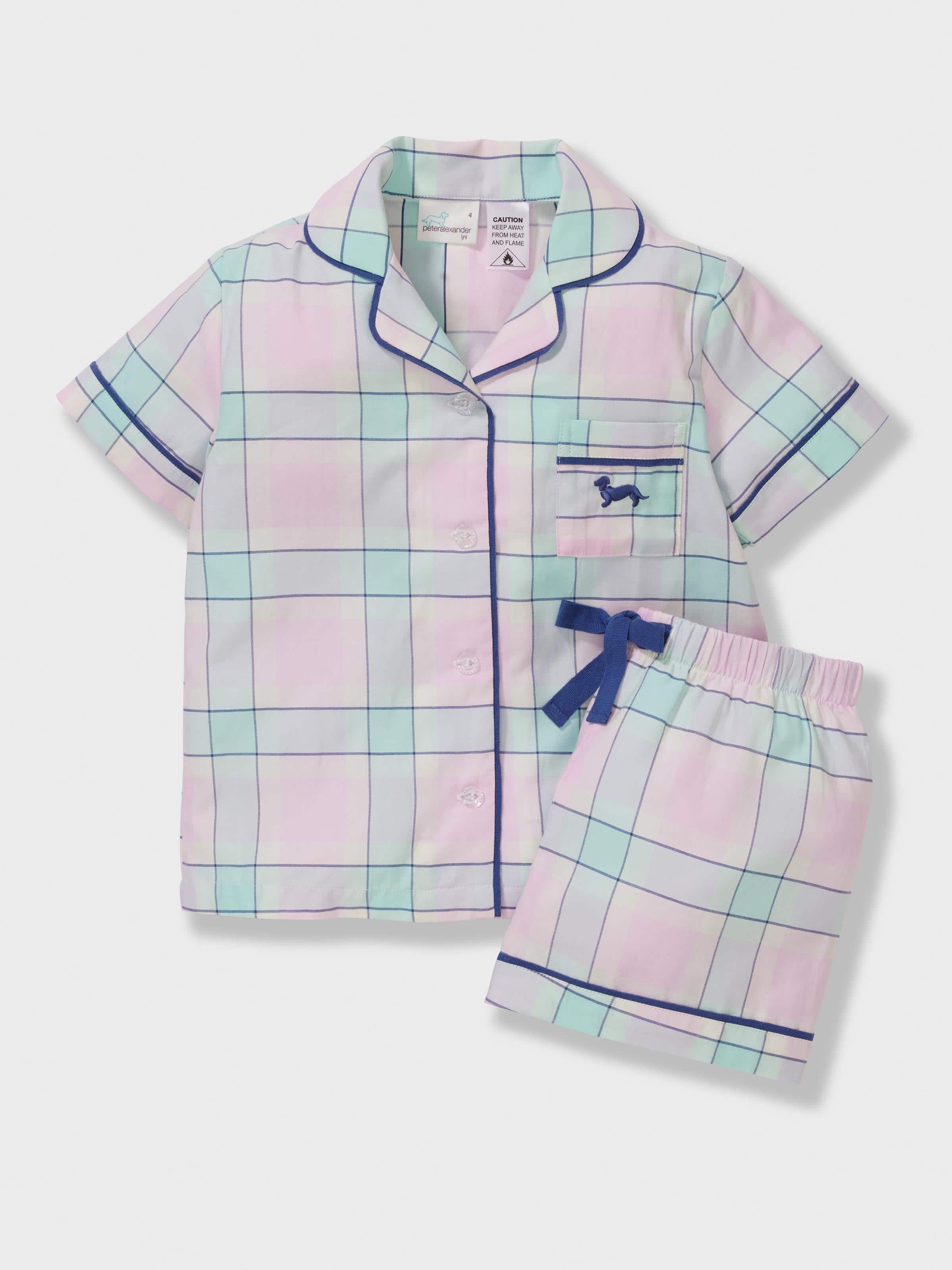 Girls Pink Check 100% Cotton Classic Shortie Pj Set
