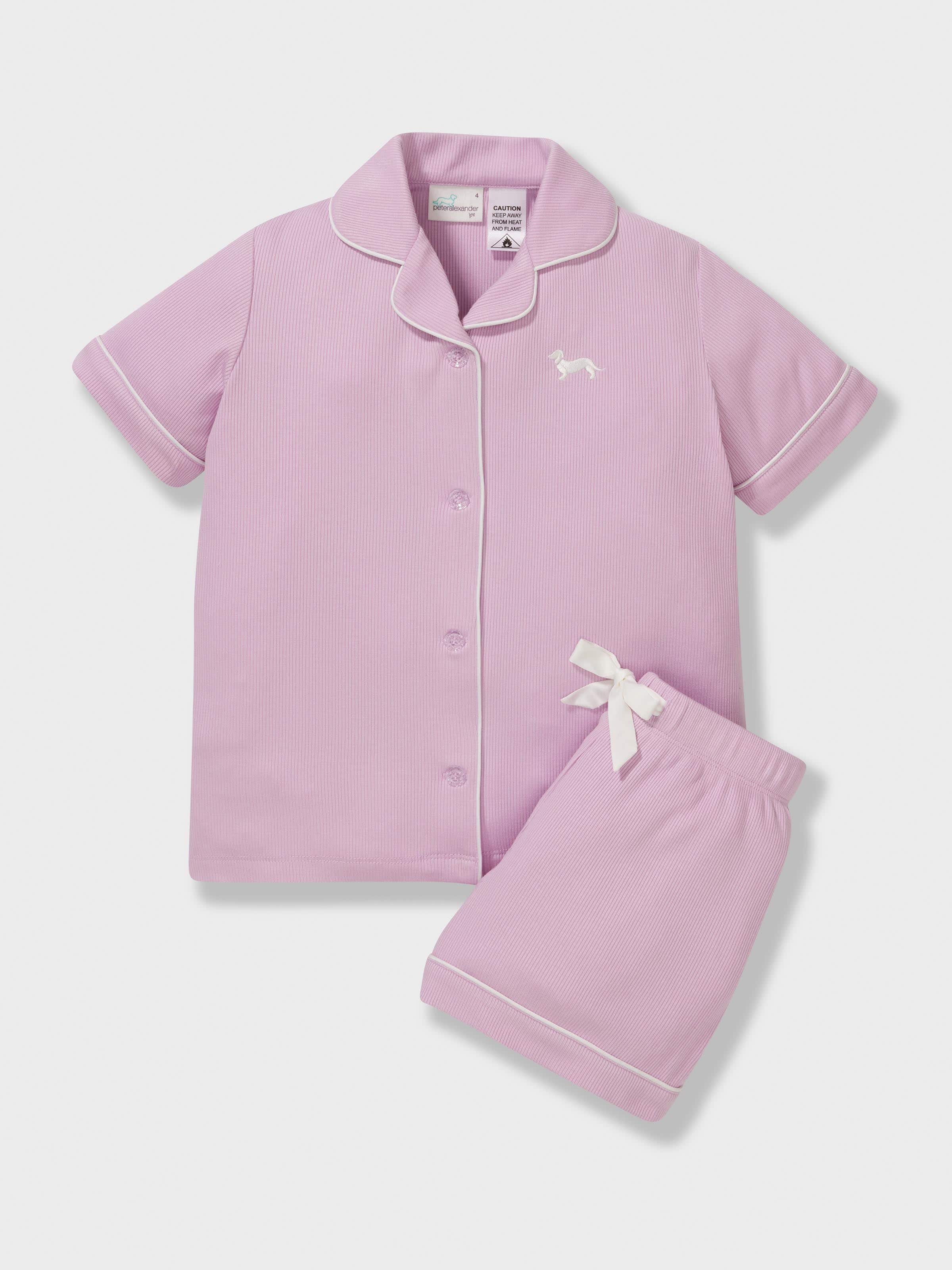 Girls Lilac Rib Classic Shortie Pj Set