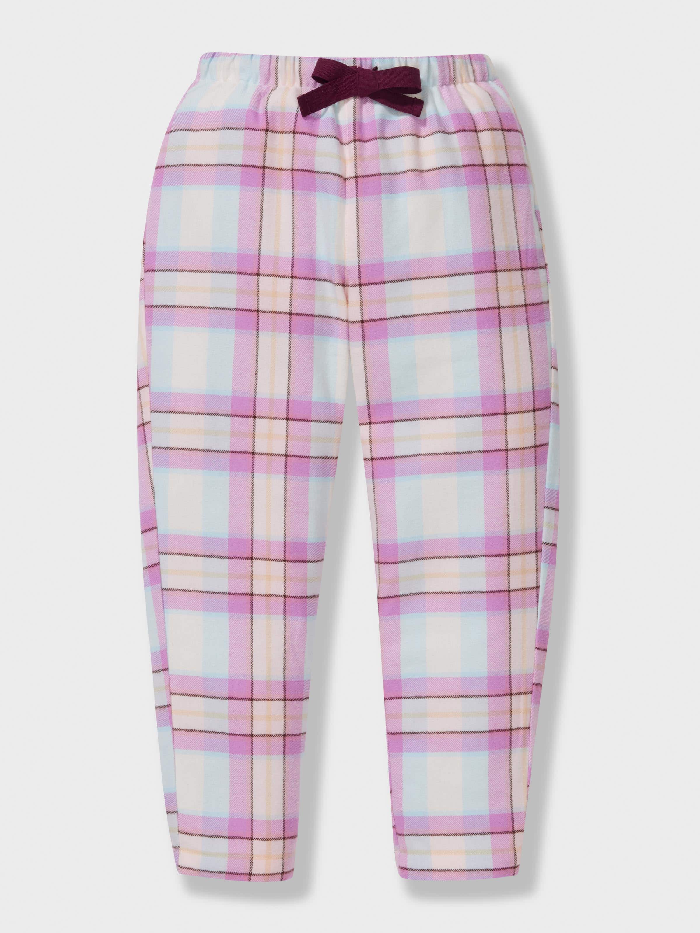Jnr Girls Pink Check 100% Cotton Long Classic Pj Set