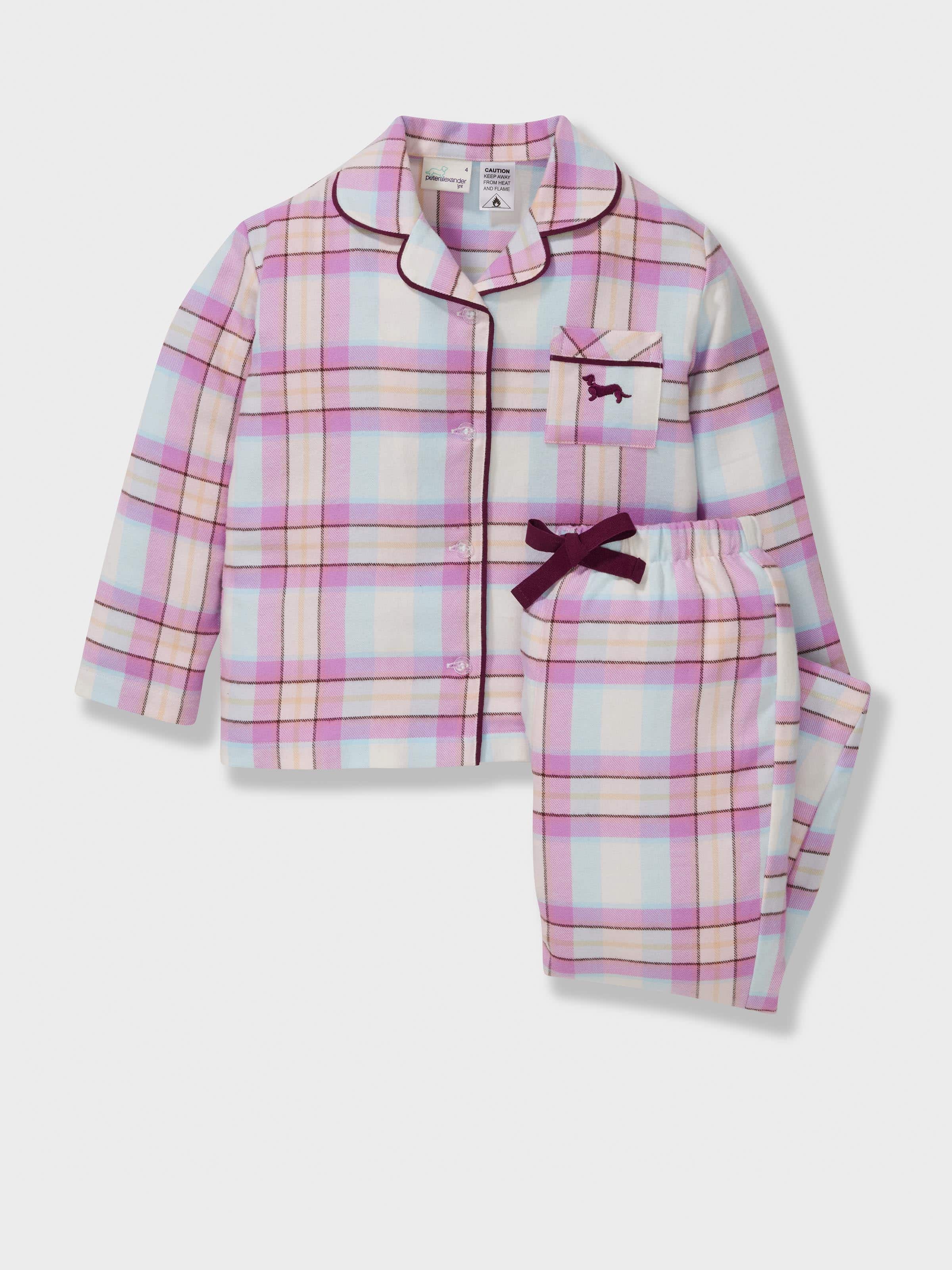 Jnr Girls Pink Check 100% Cotton Long Classic Pj Set