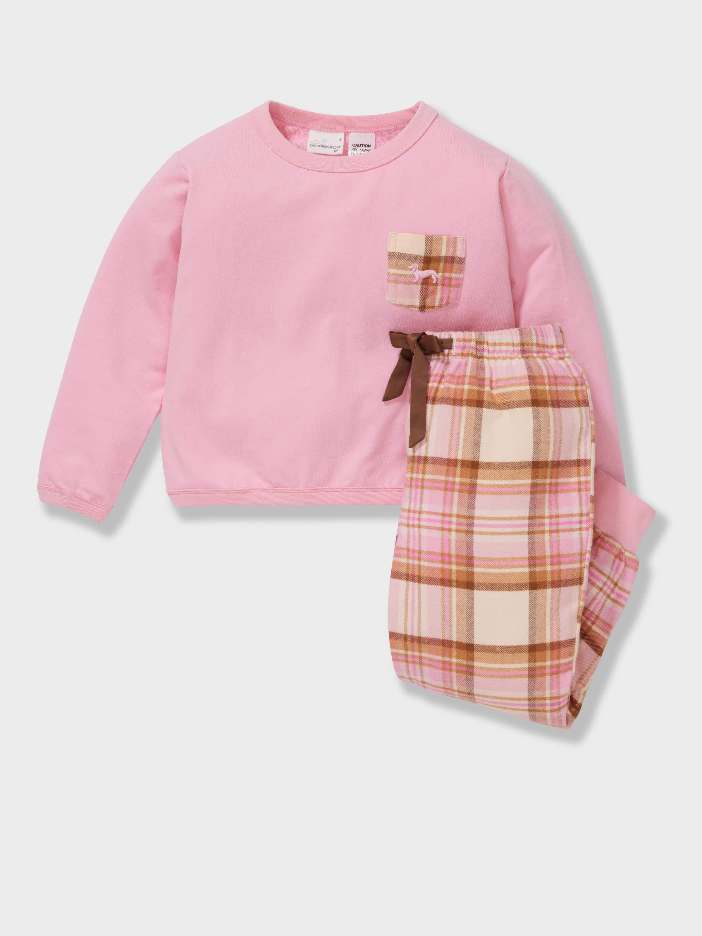 Jnr Girls Pink Check Long Pj Set