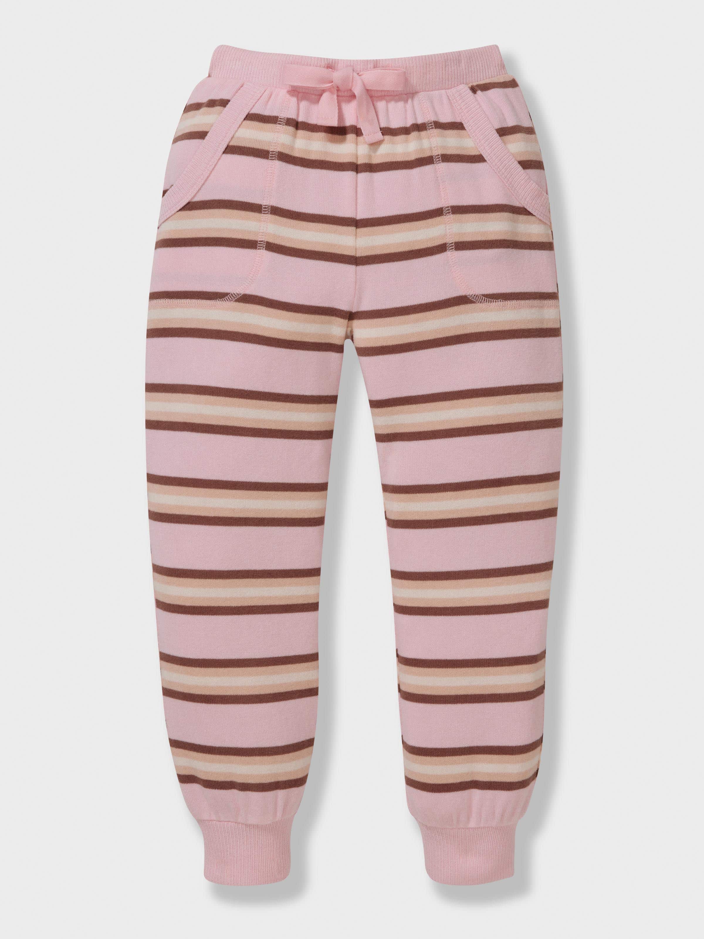 Girls Pink Stripe Fuzzy Long Pj Set