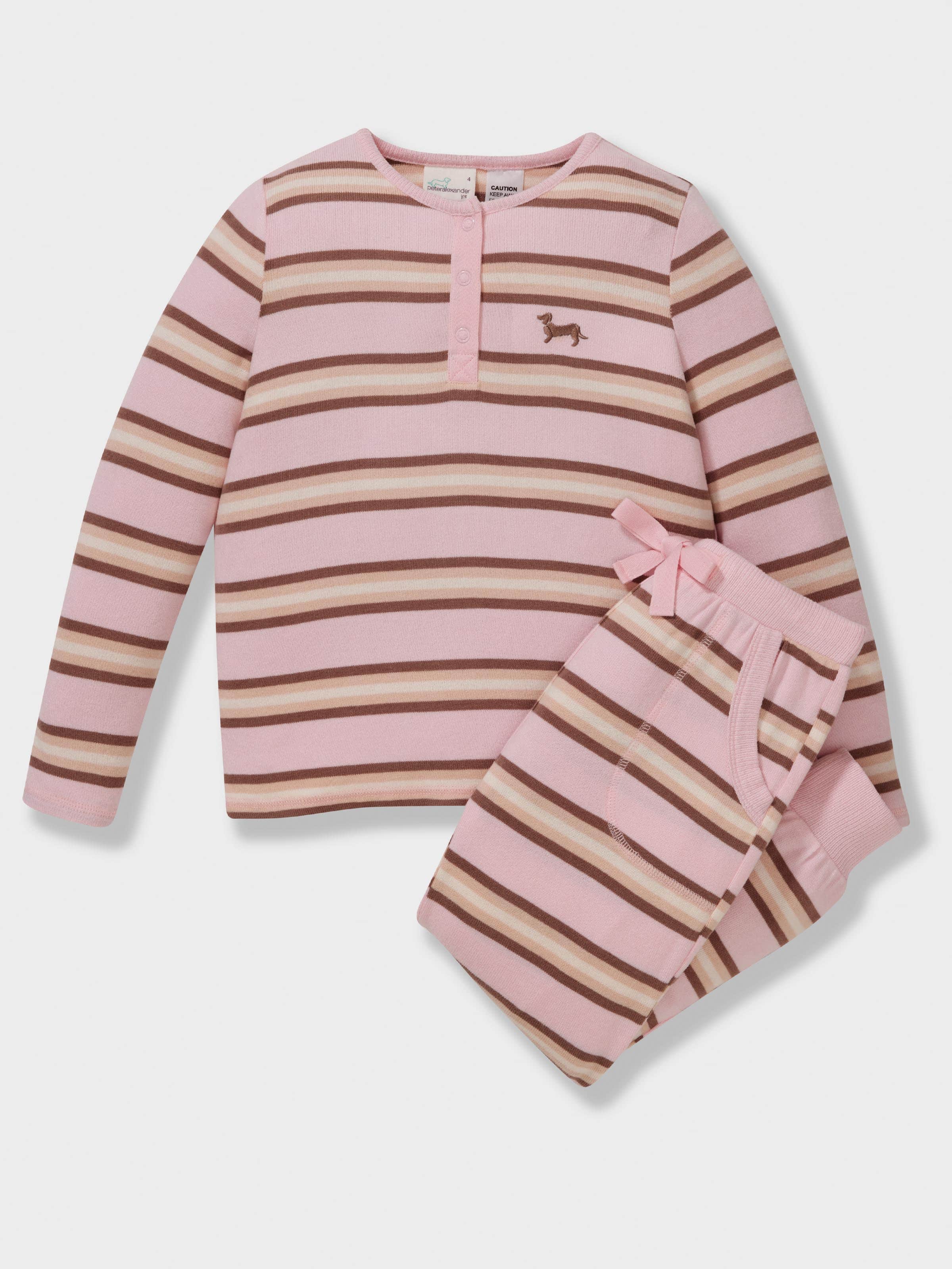 Girls Pink Stripe Fuzzy Long Pj Set
