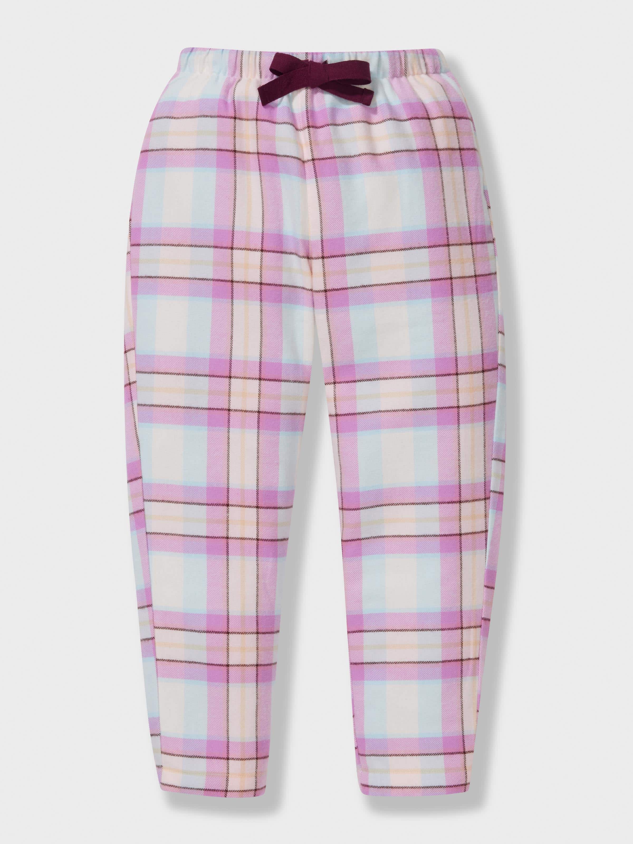 Girls Pink Check 100% Cotton Long Classic Pj Set