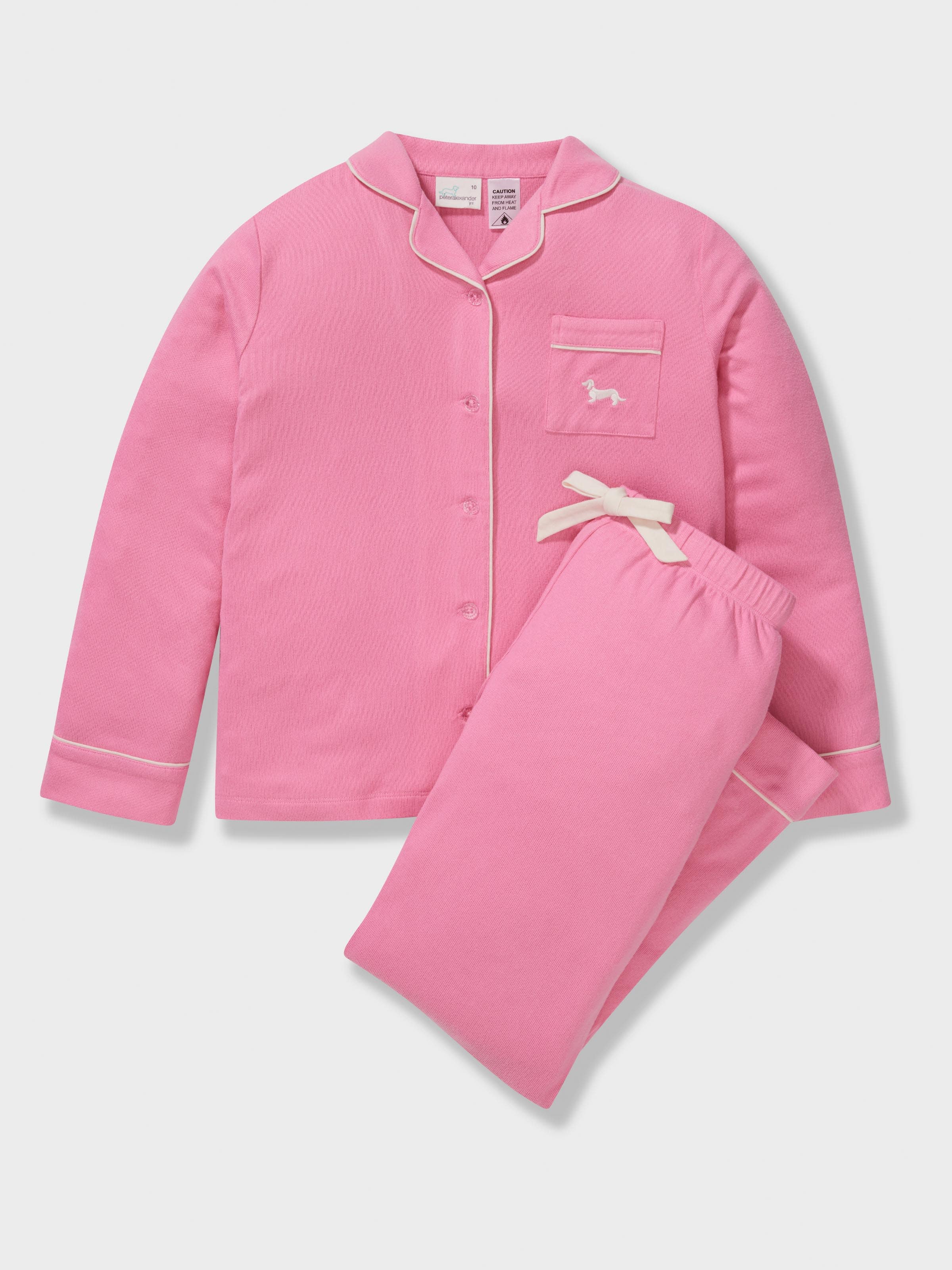 Girls Pink Plush Long Classic Pj Set