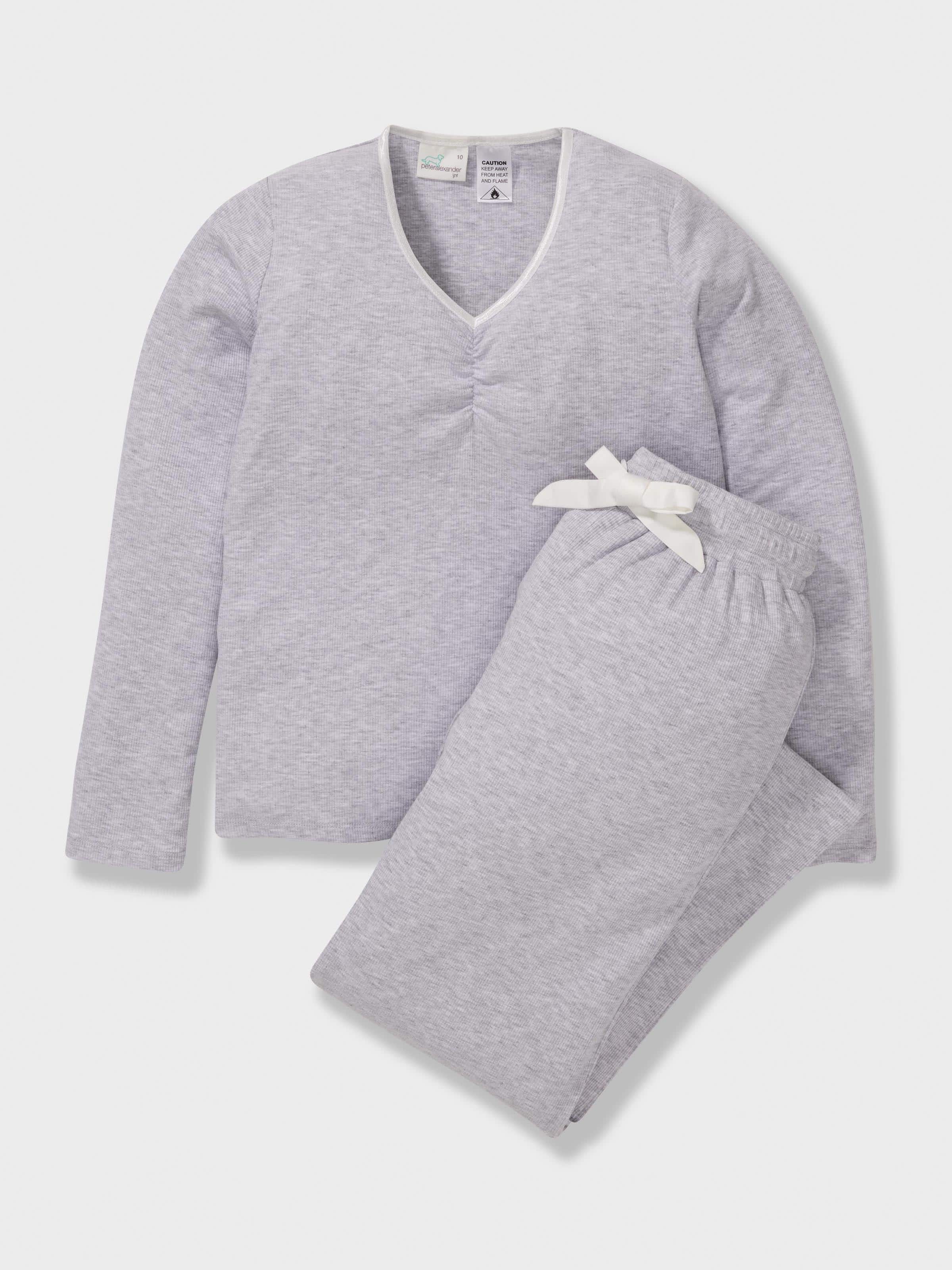 Girls Grey Rib Long Pj Set