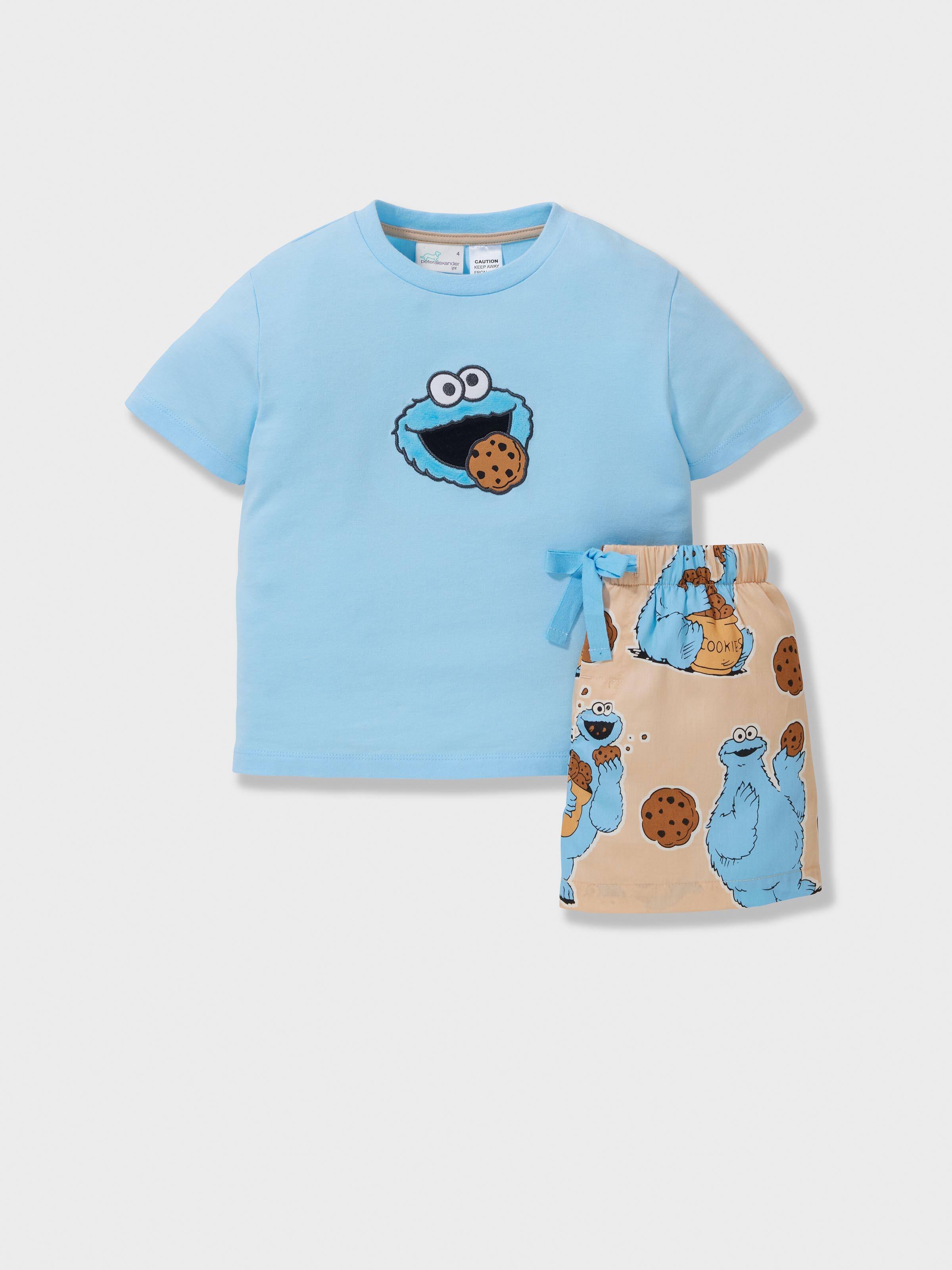 Jnr Kids Cookie Monster 100% Cotton Short Pj Set