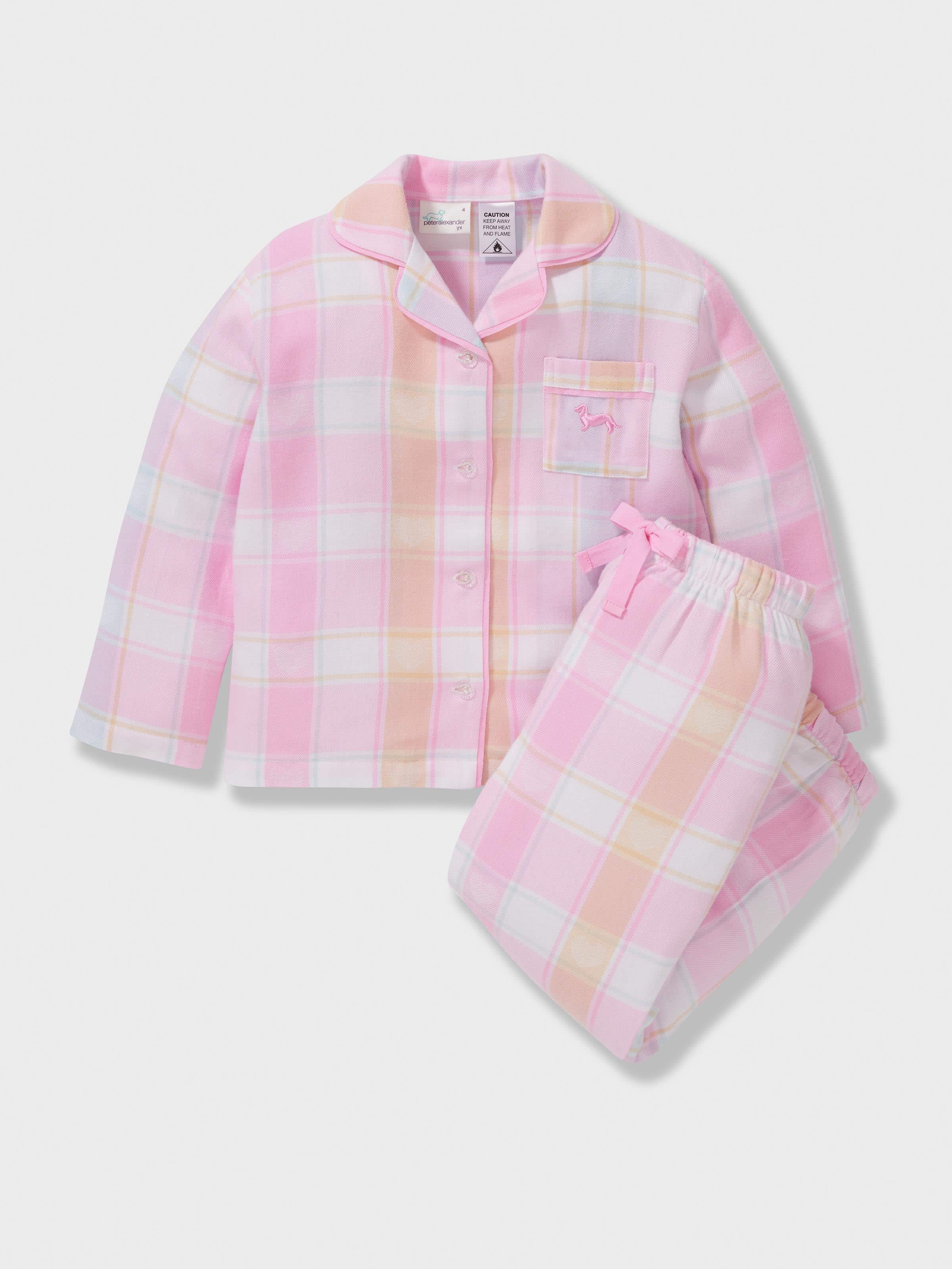 Girls Heart Check Classic Long Bamboo Flannelette Pj Set