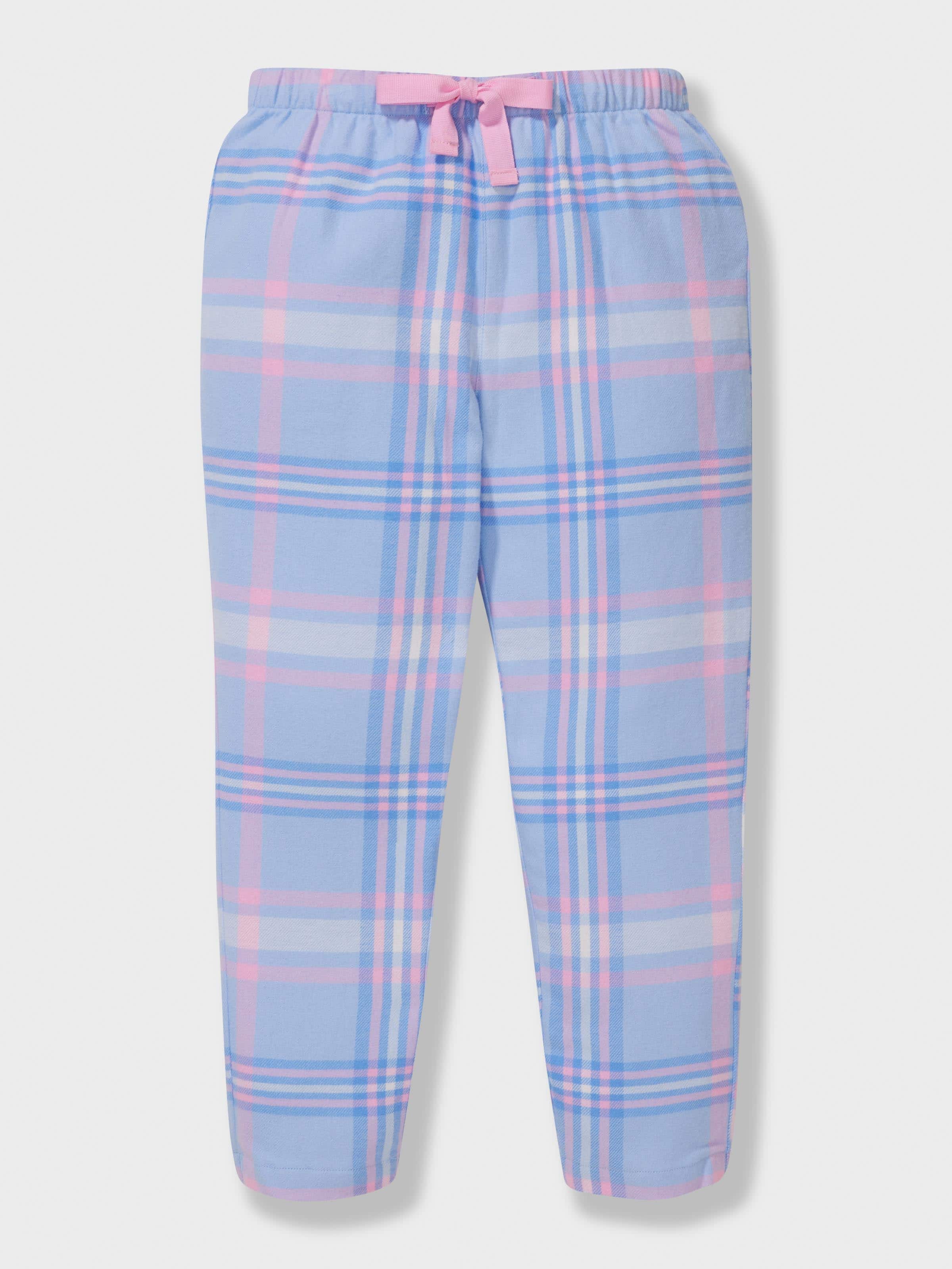 Jnr Girls Blue Check 100% Cotton Long Pj Set