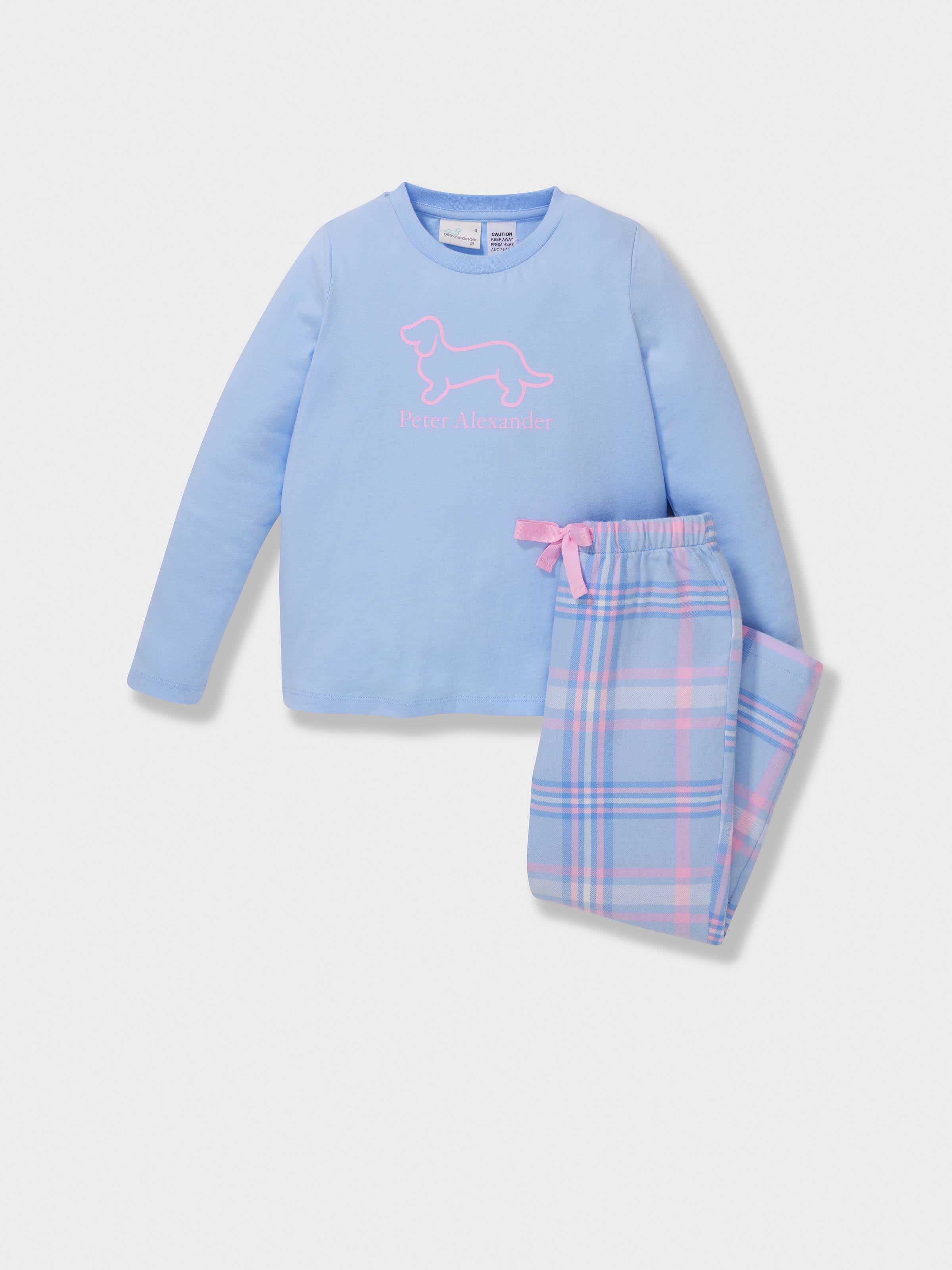 Jnr Girls Blue Check 100% Cotton Long Pj Set