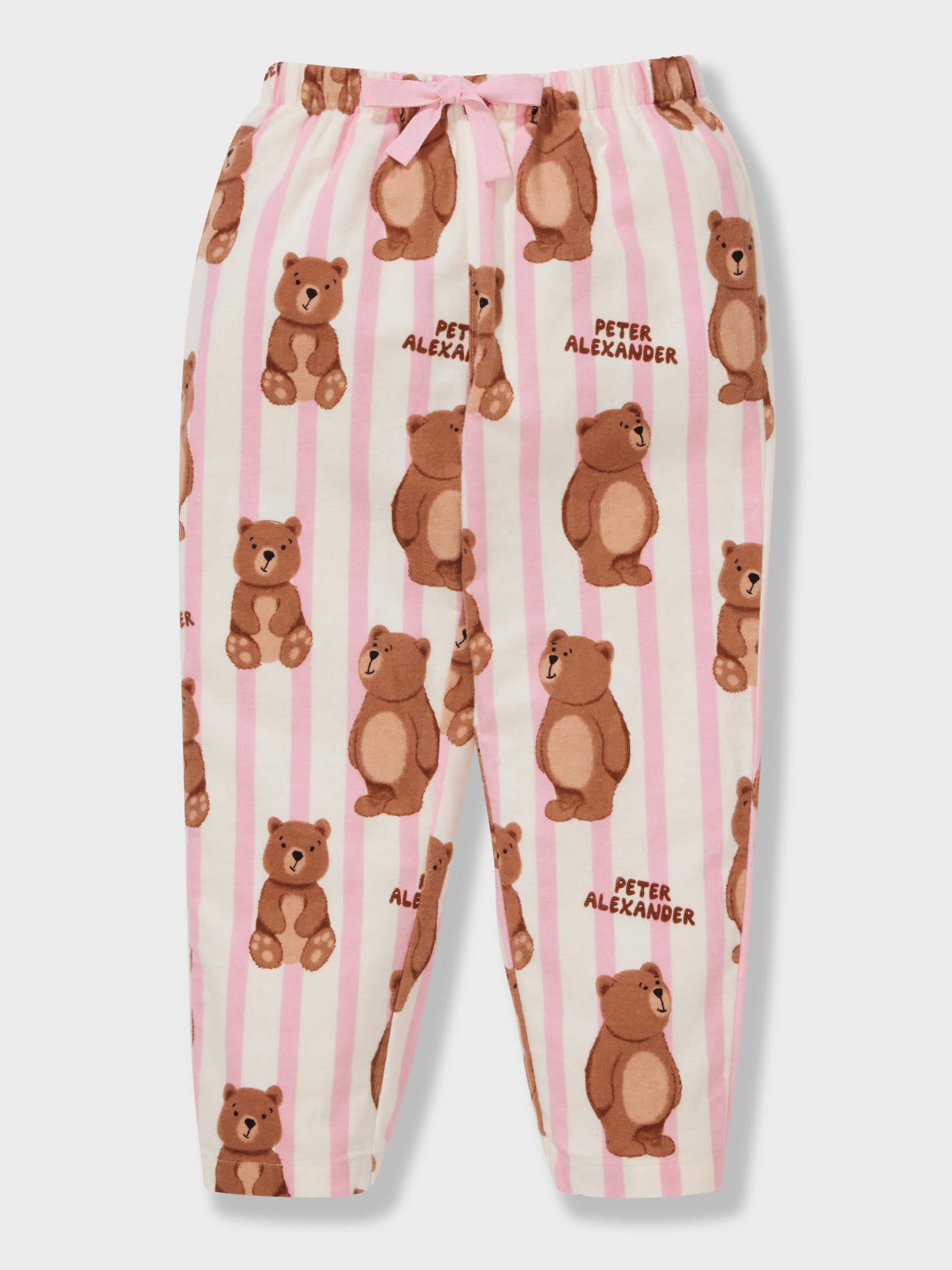 Girls Bear Stripe 100% Cotton Flan Long Classic Pj Set