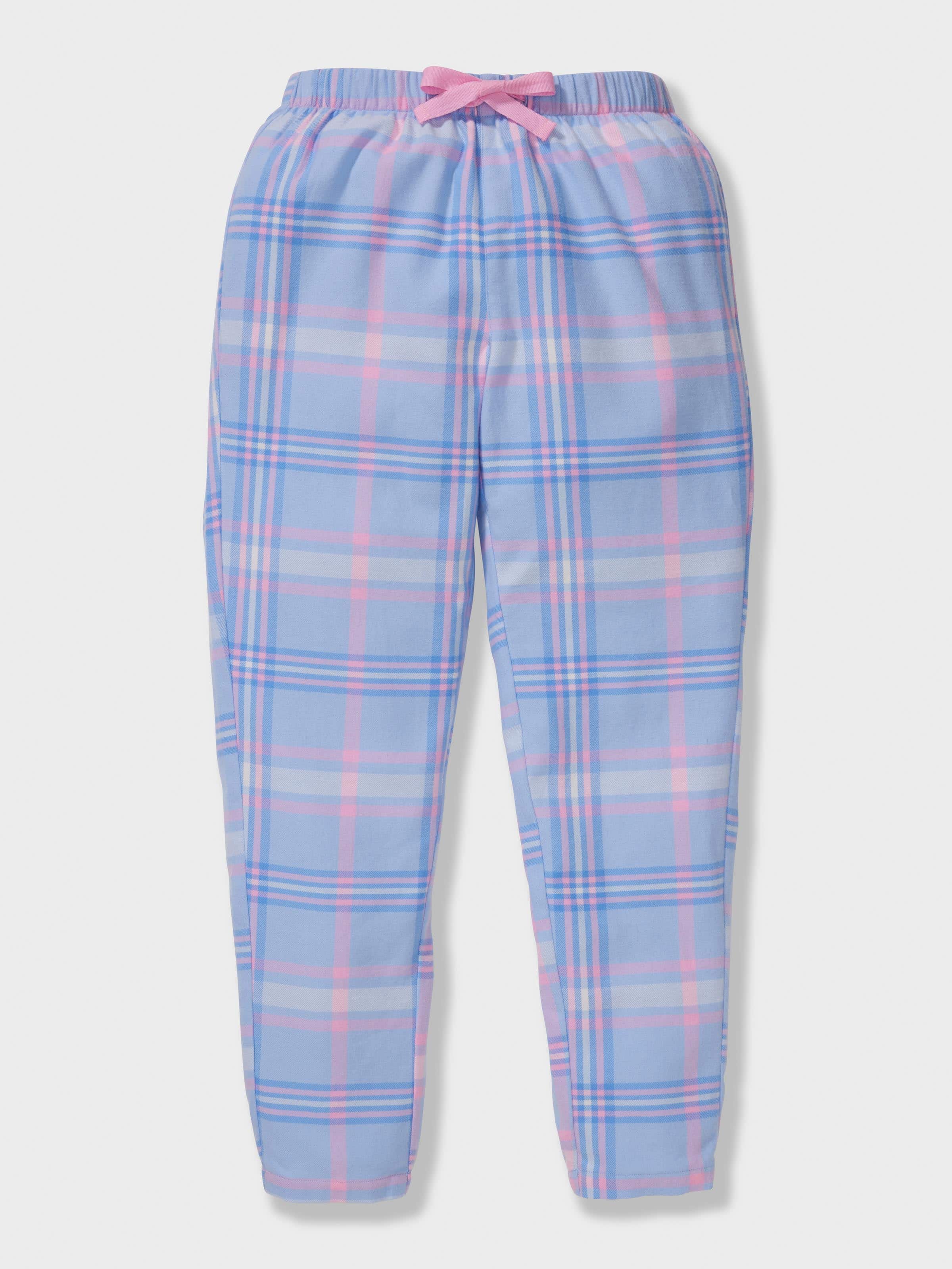 Girls Blue Check 100% Cotton Flan Long Classic Pj Set