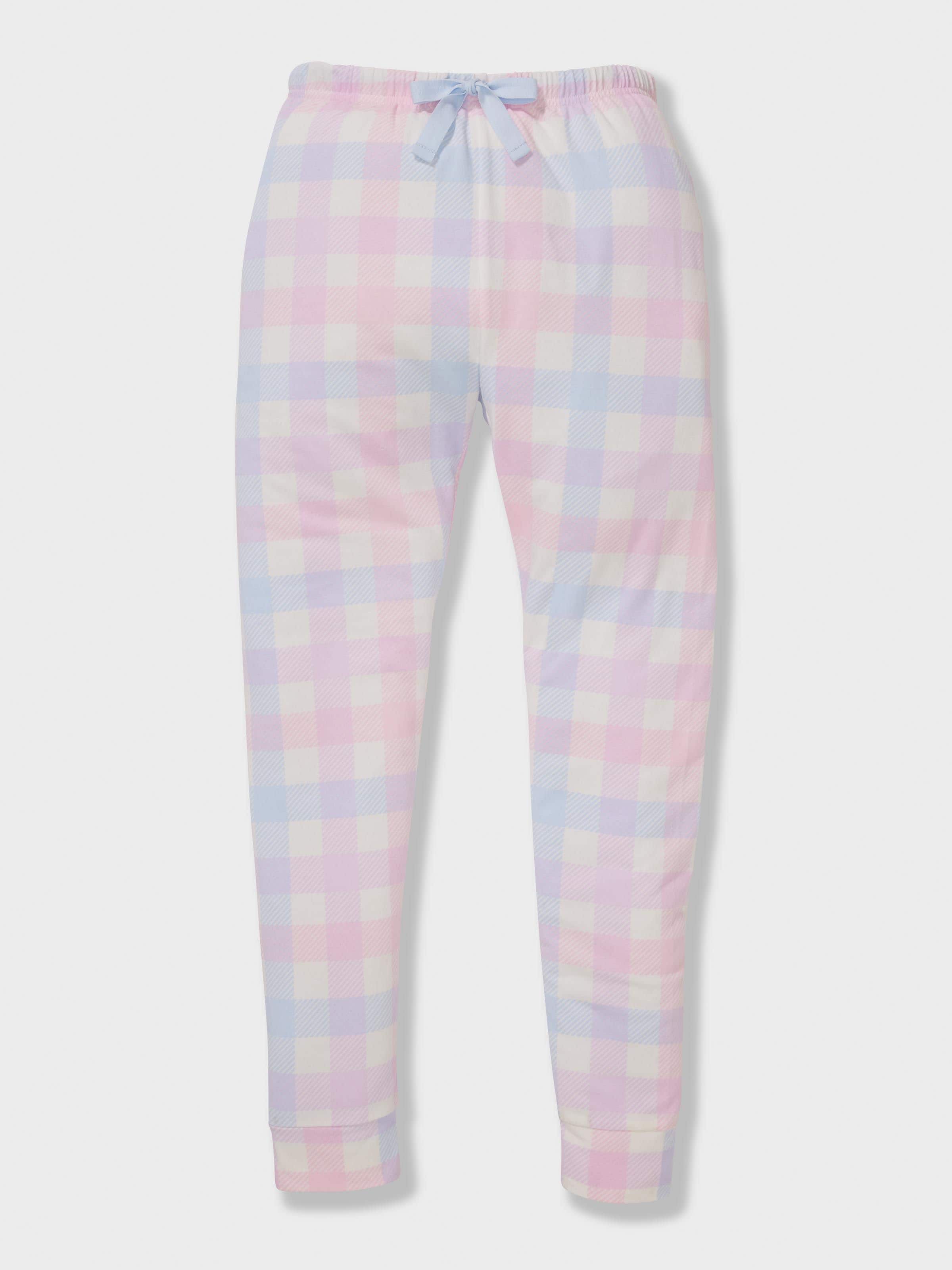 Girls Pink Blue Check Long Pj Set