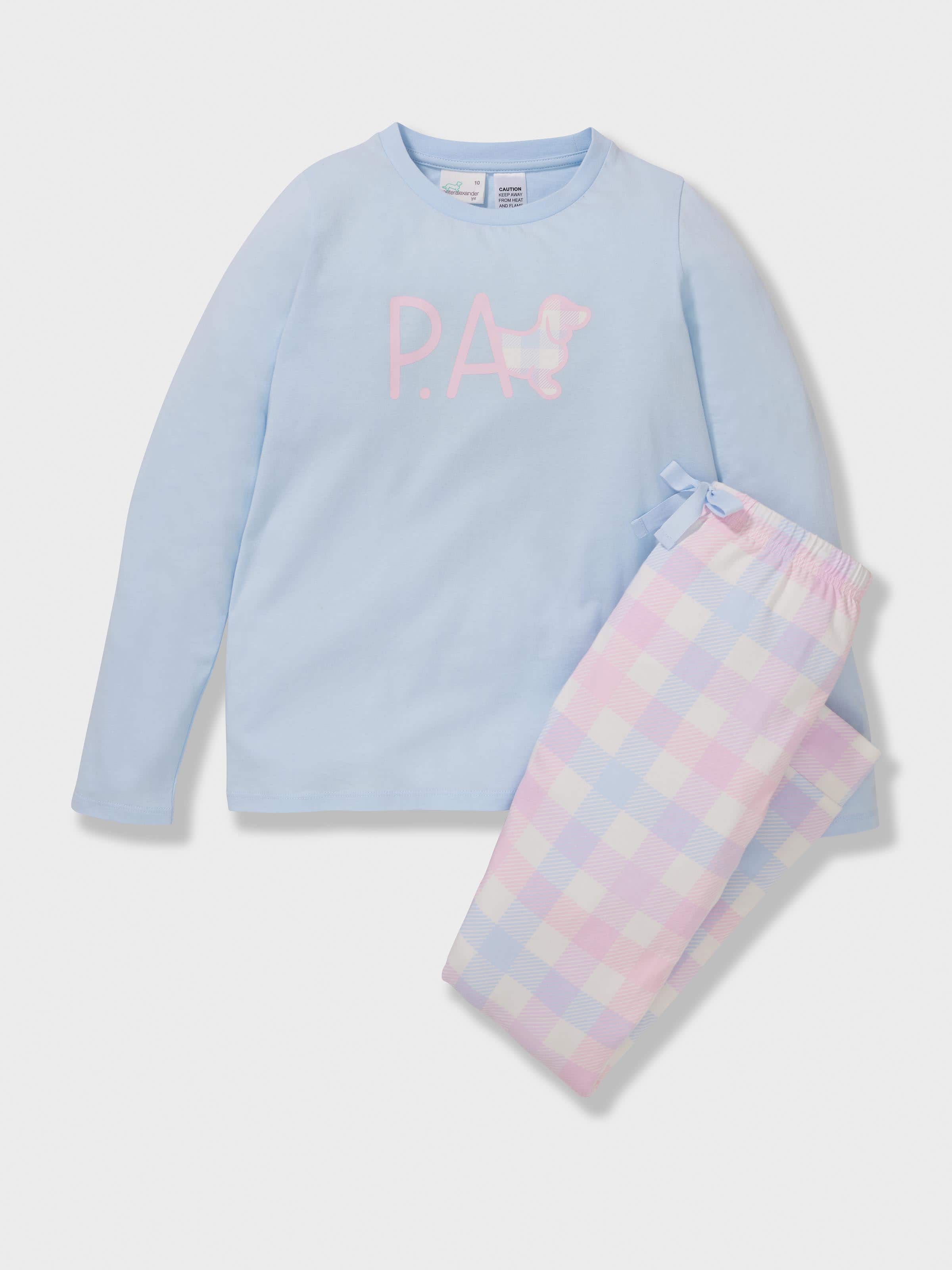 Girls Pink Blue Check Long Pj Set