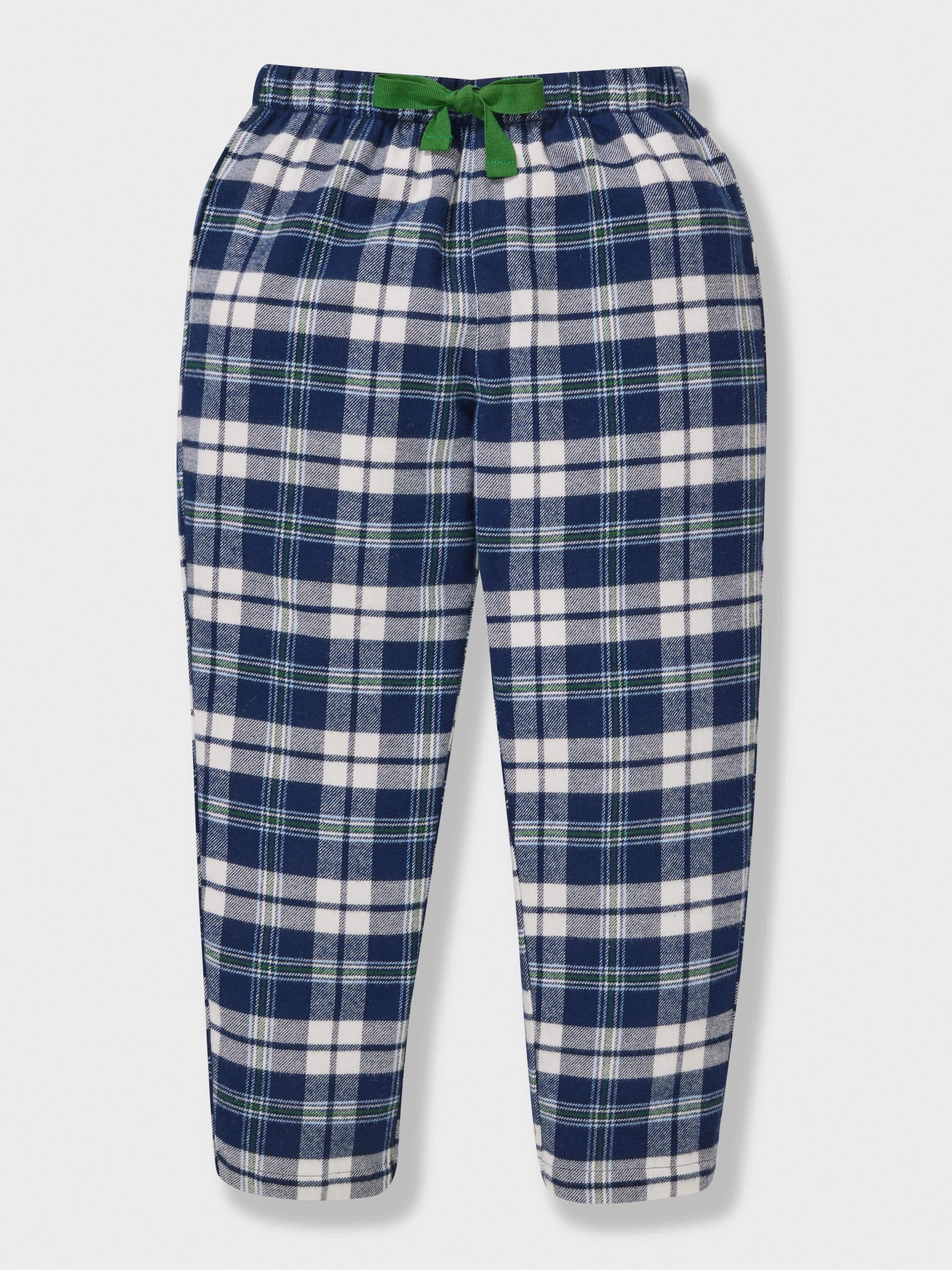 Jnr Boys Navy Check 100% Cotton Long Pj Set