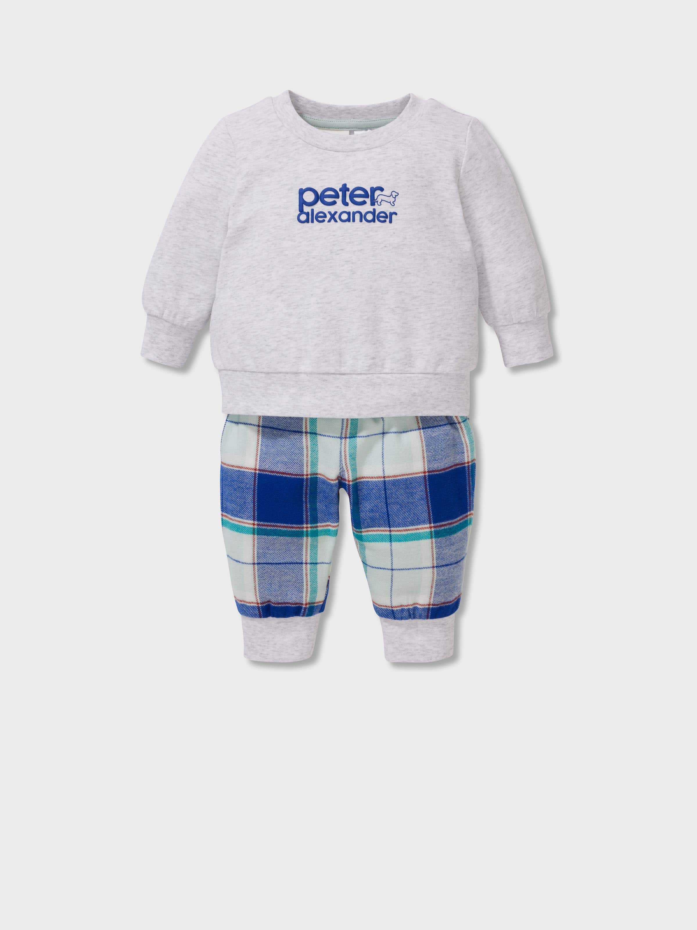 Baby Boy Blue Check Long Pj Set