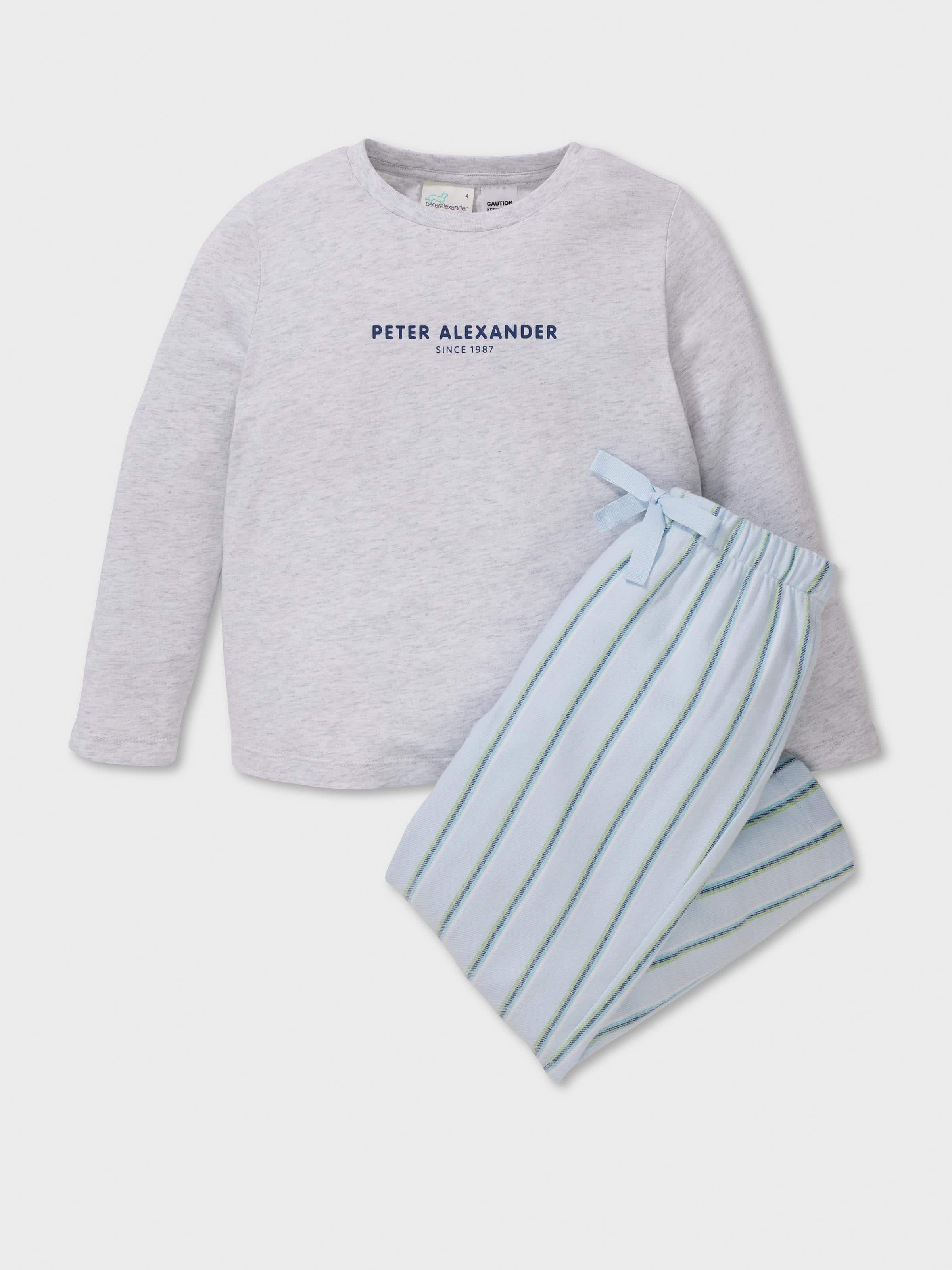 Boys 100% Cotton Blue Stripe Long Pj Set