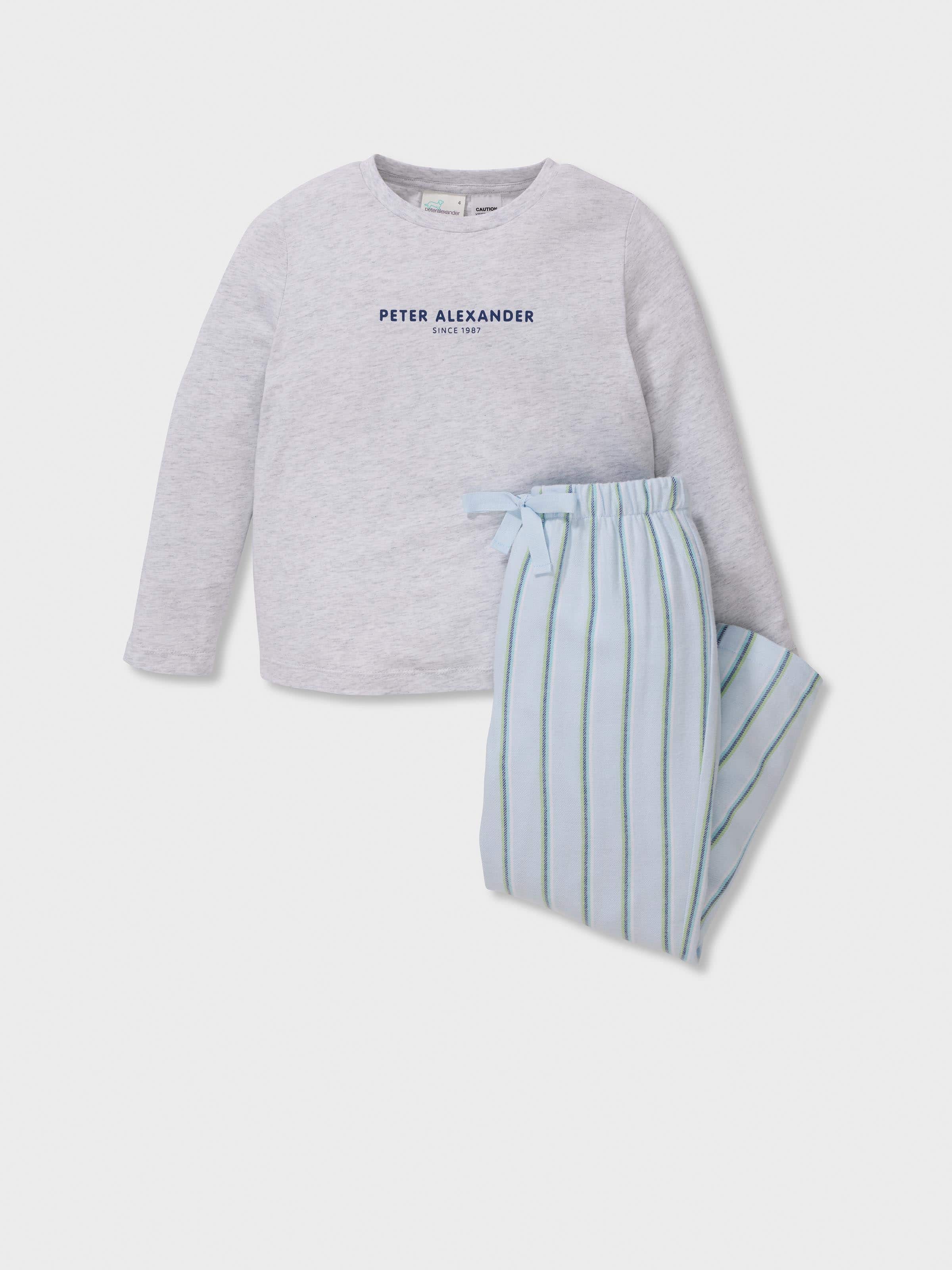 Jnr Boys 100% Cotton Blue Stripe Long Pj Set