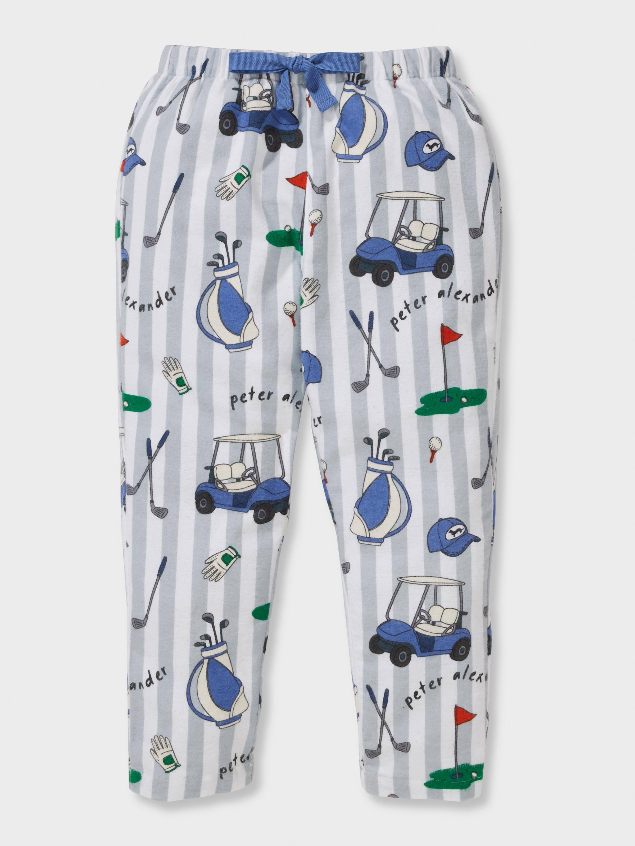 Jnr Boys 100% Cotton Golf Stripe Long Pj Set