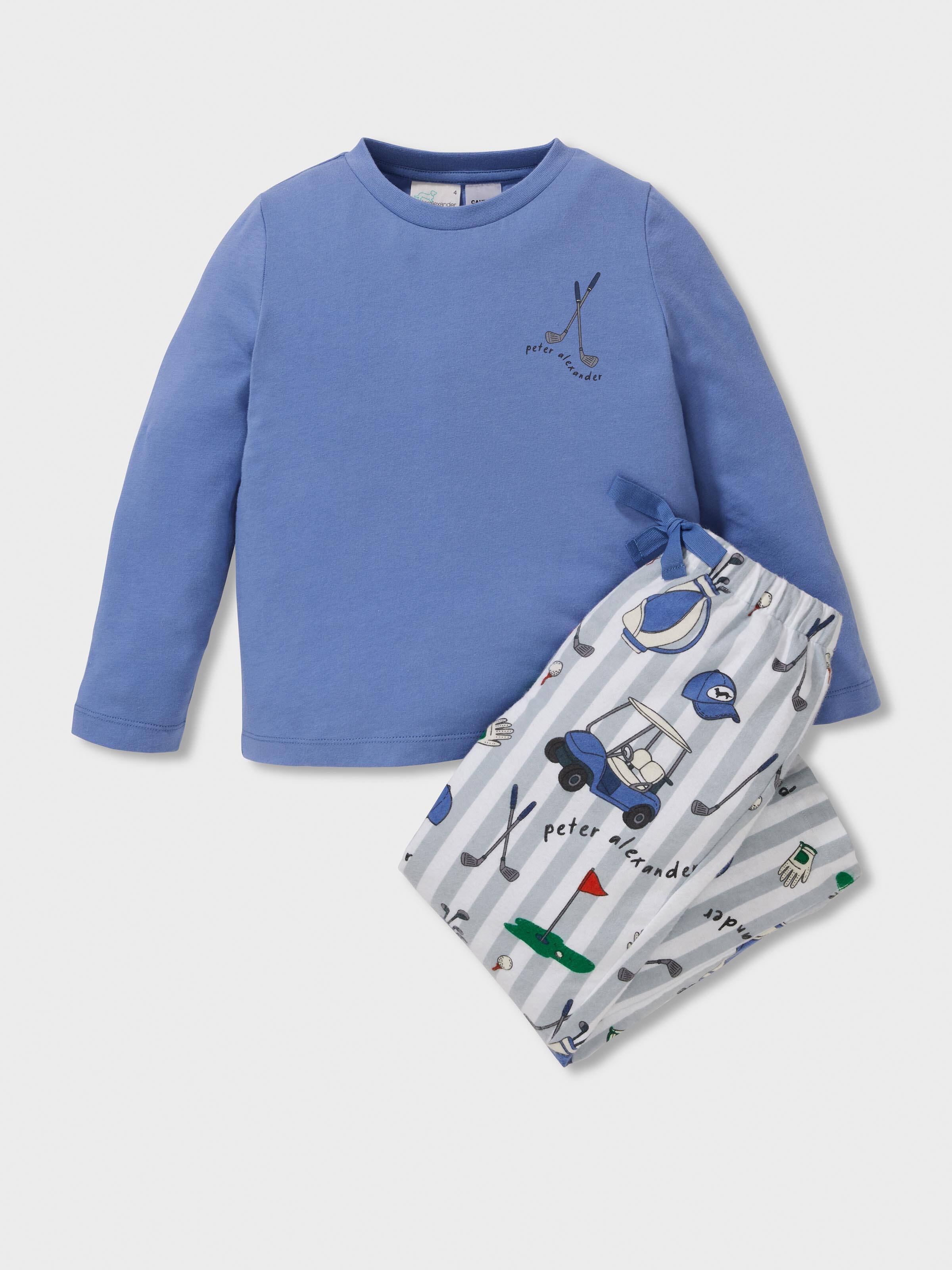 Boys 100% Cotton Golf Stripe Long Pj Set
