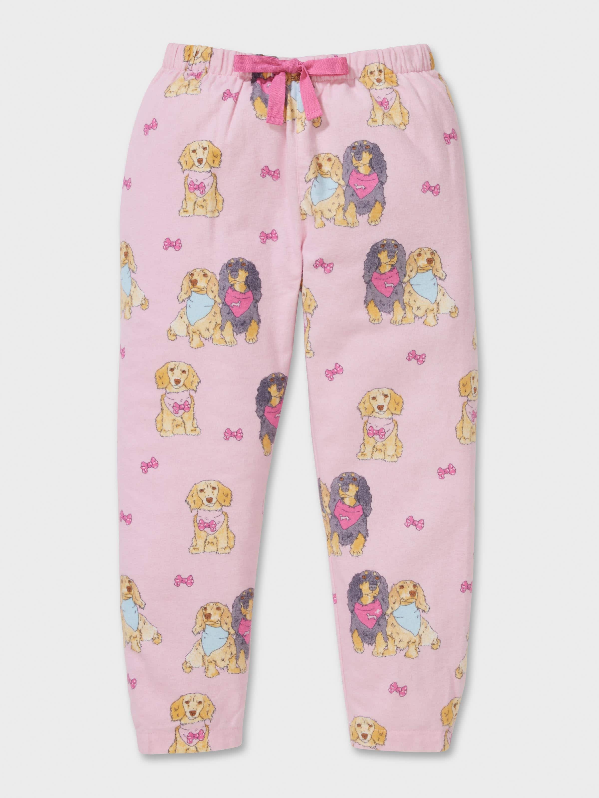 Jnr Girls 100% Cotton Pink Puppies Long Classic Pj Set