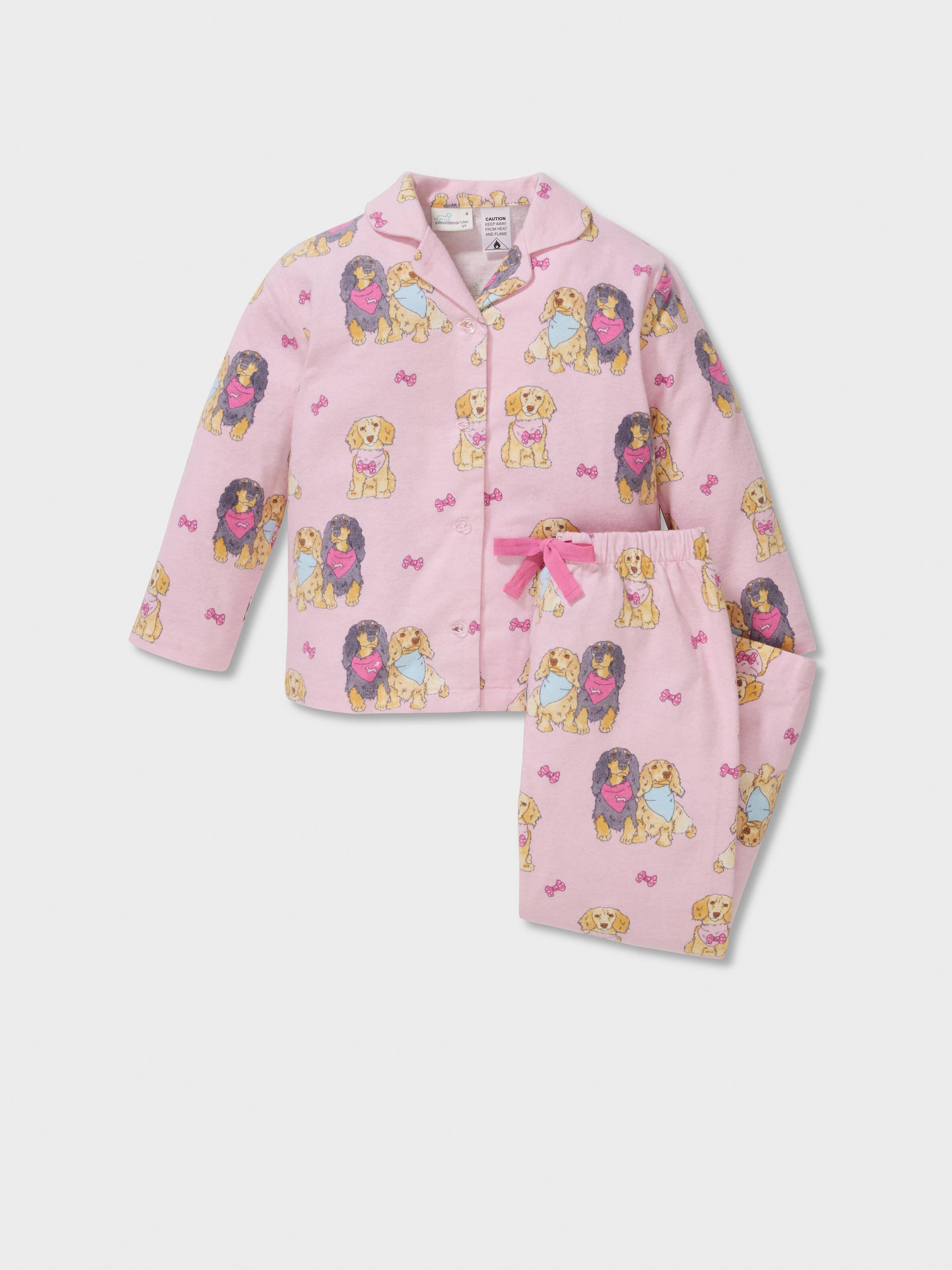 Jnr Girls 100% Cotton Pink Puppies Long Classic Pj Set