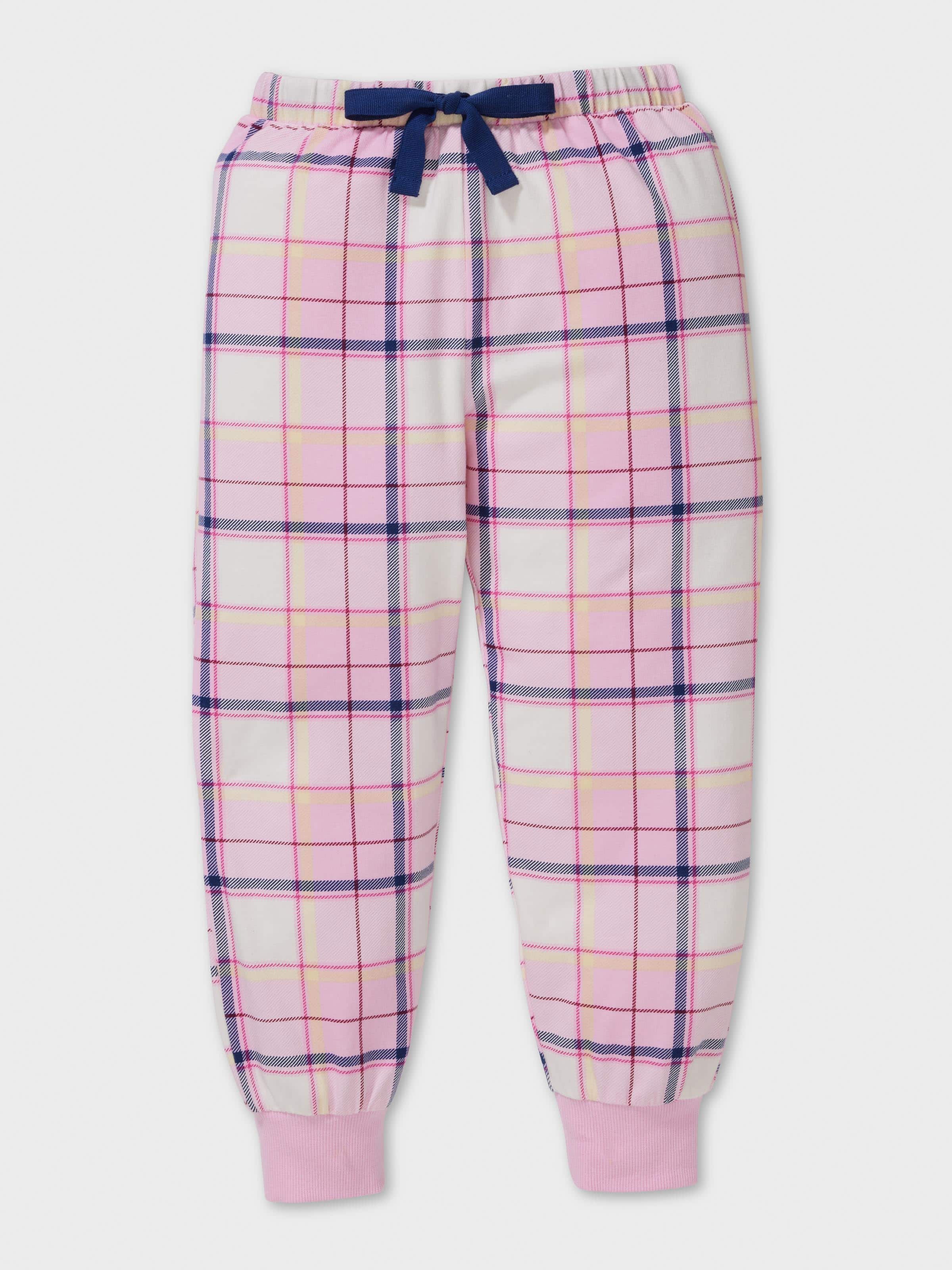 Jnr Girls Pink Check Long Pj Set