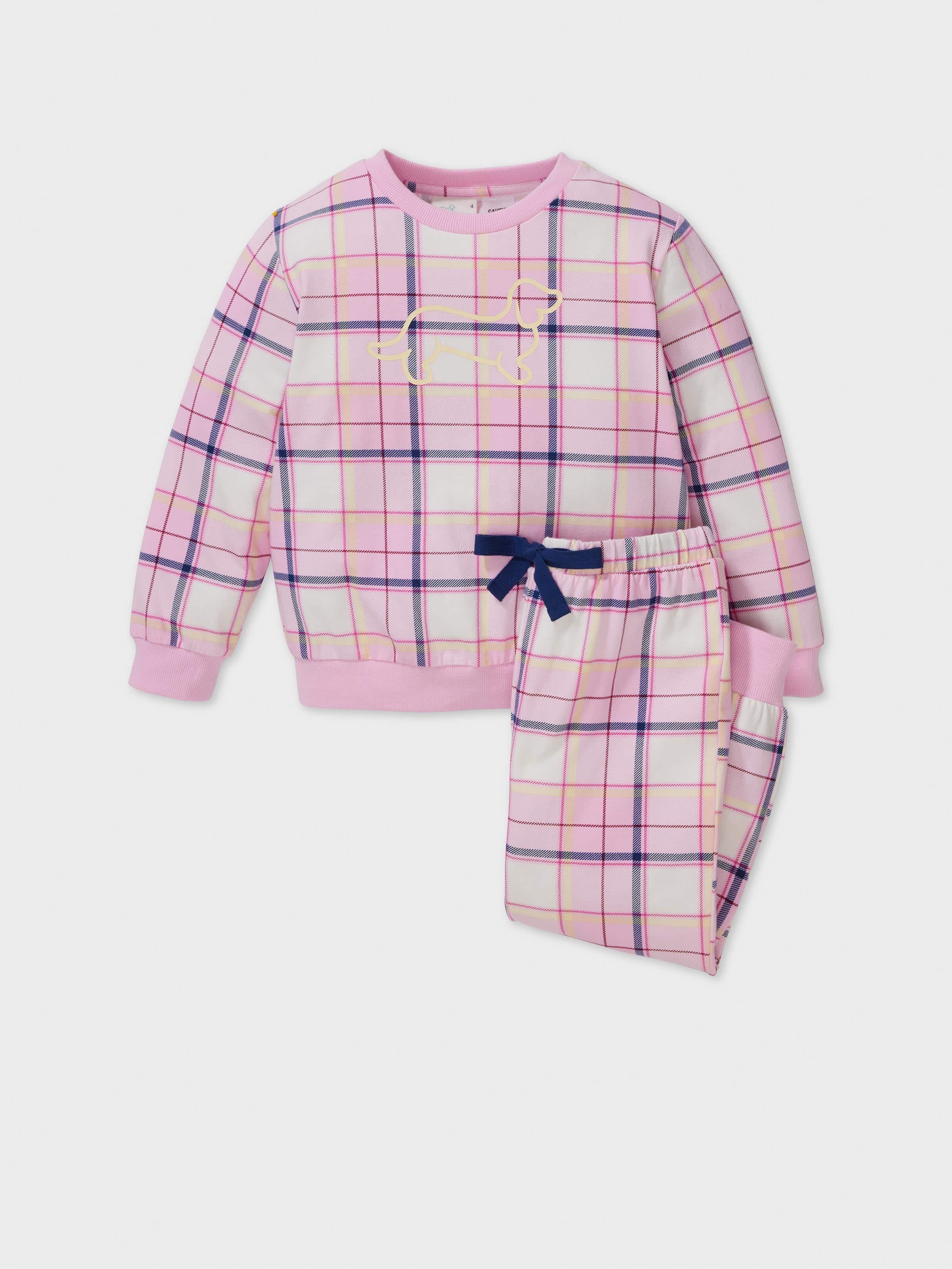 Jnr Girls Pink Check Long Pj Set