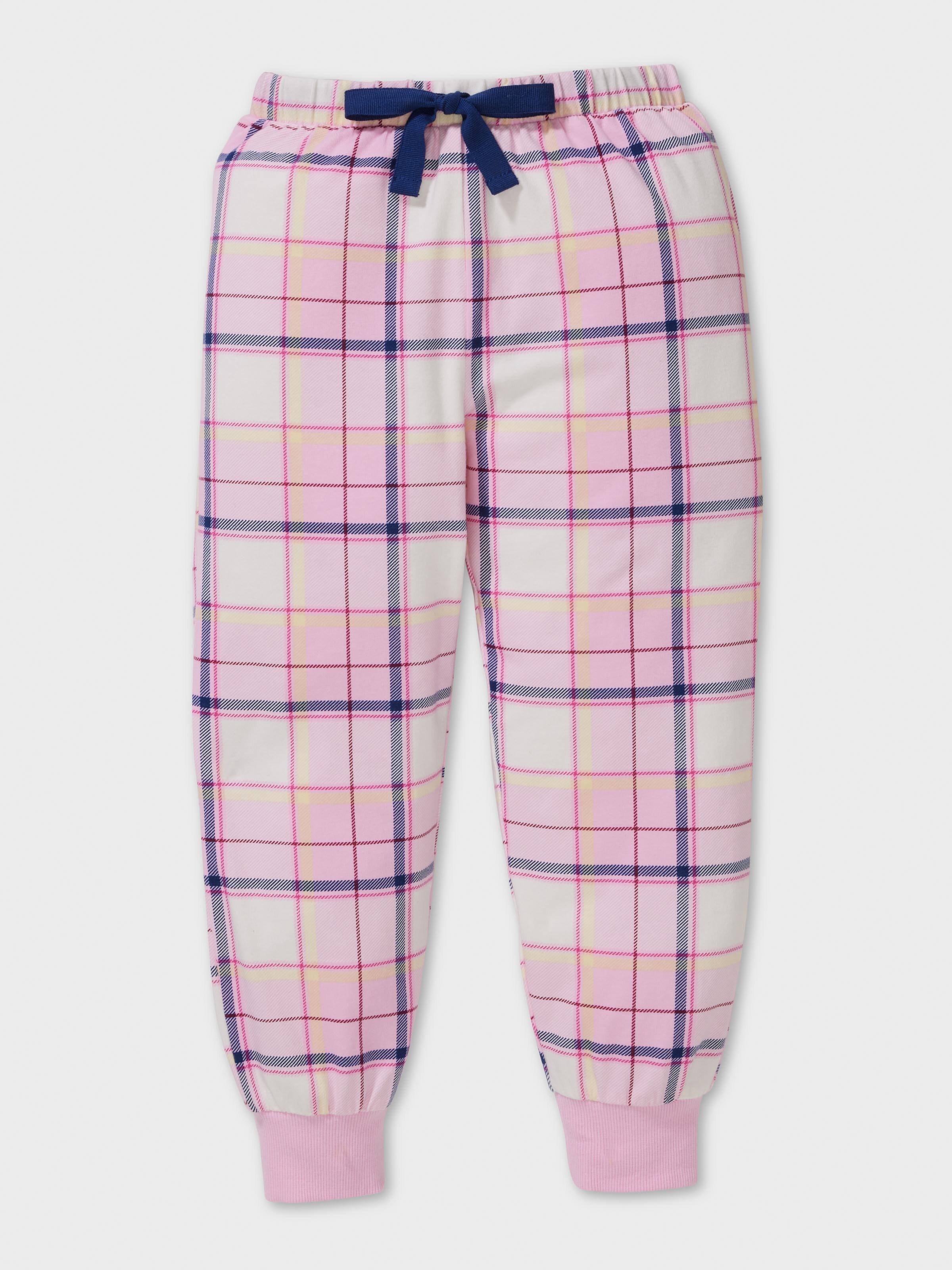 Girls Pink Check Long Pj Set
