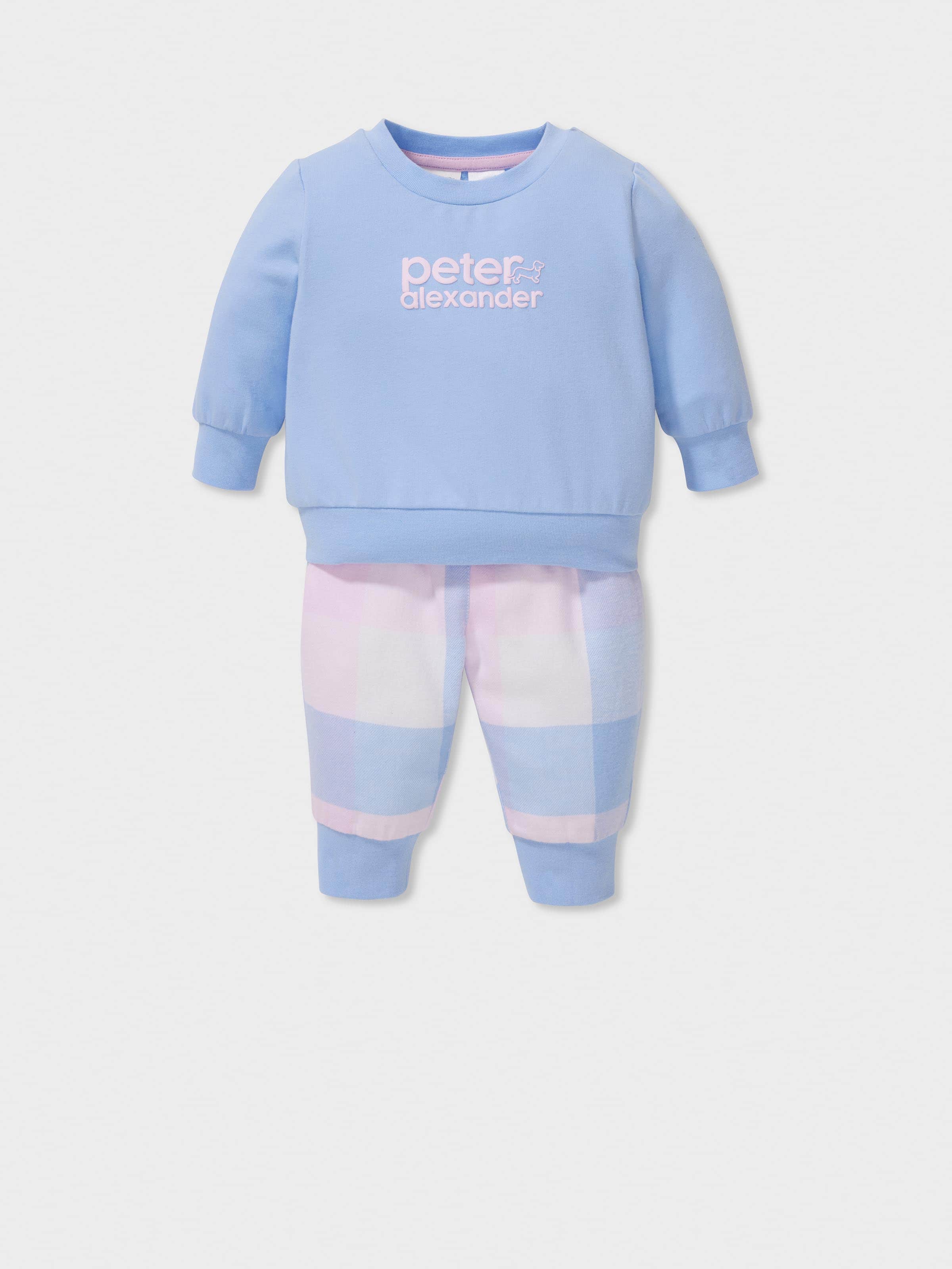 Baby Girl Cornflower Check Long Pj Set