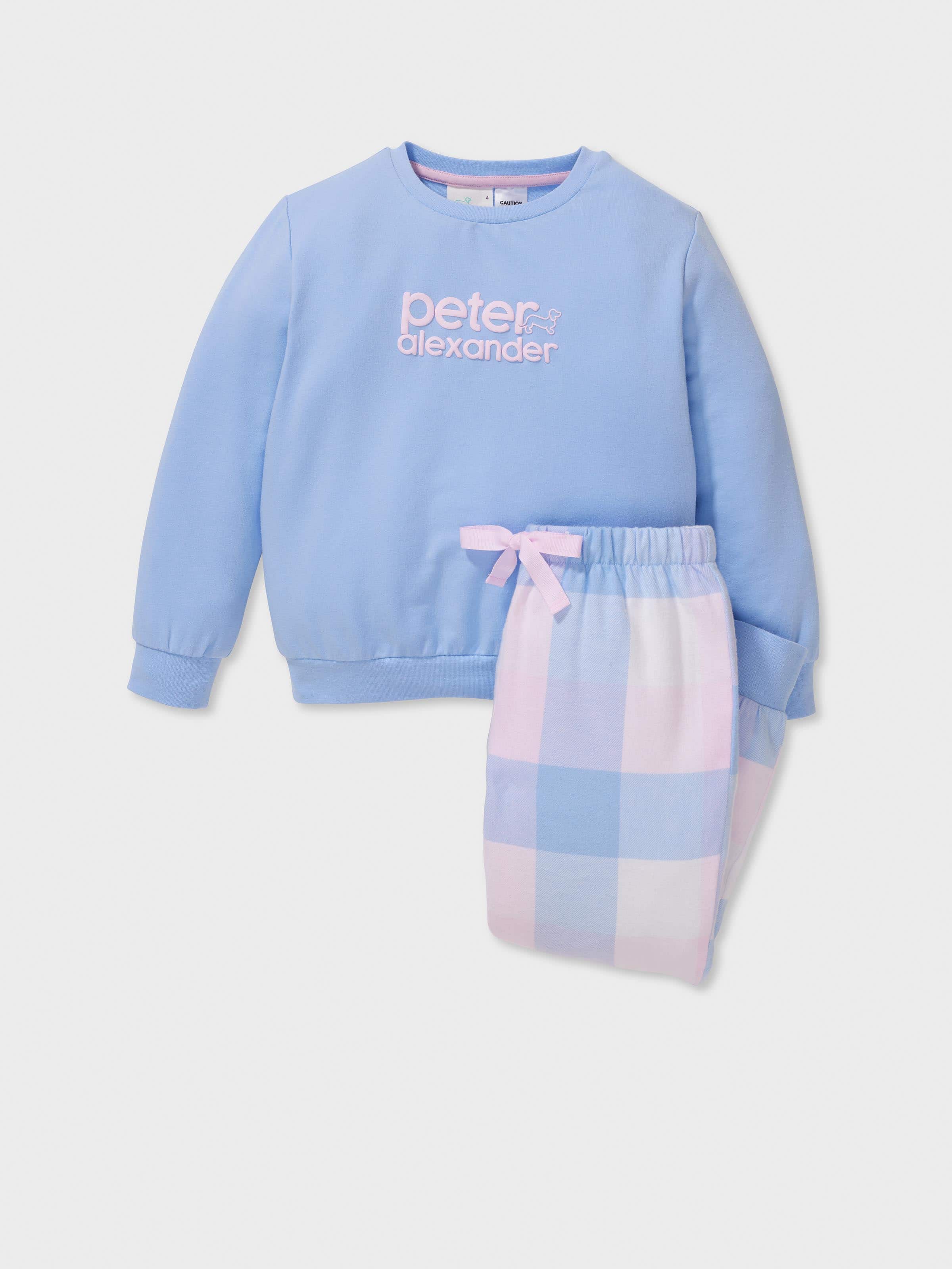 Jnr Girls Cornflower Check Long Pj Set