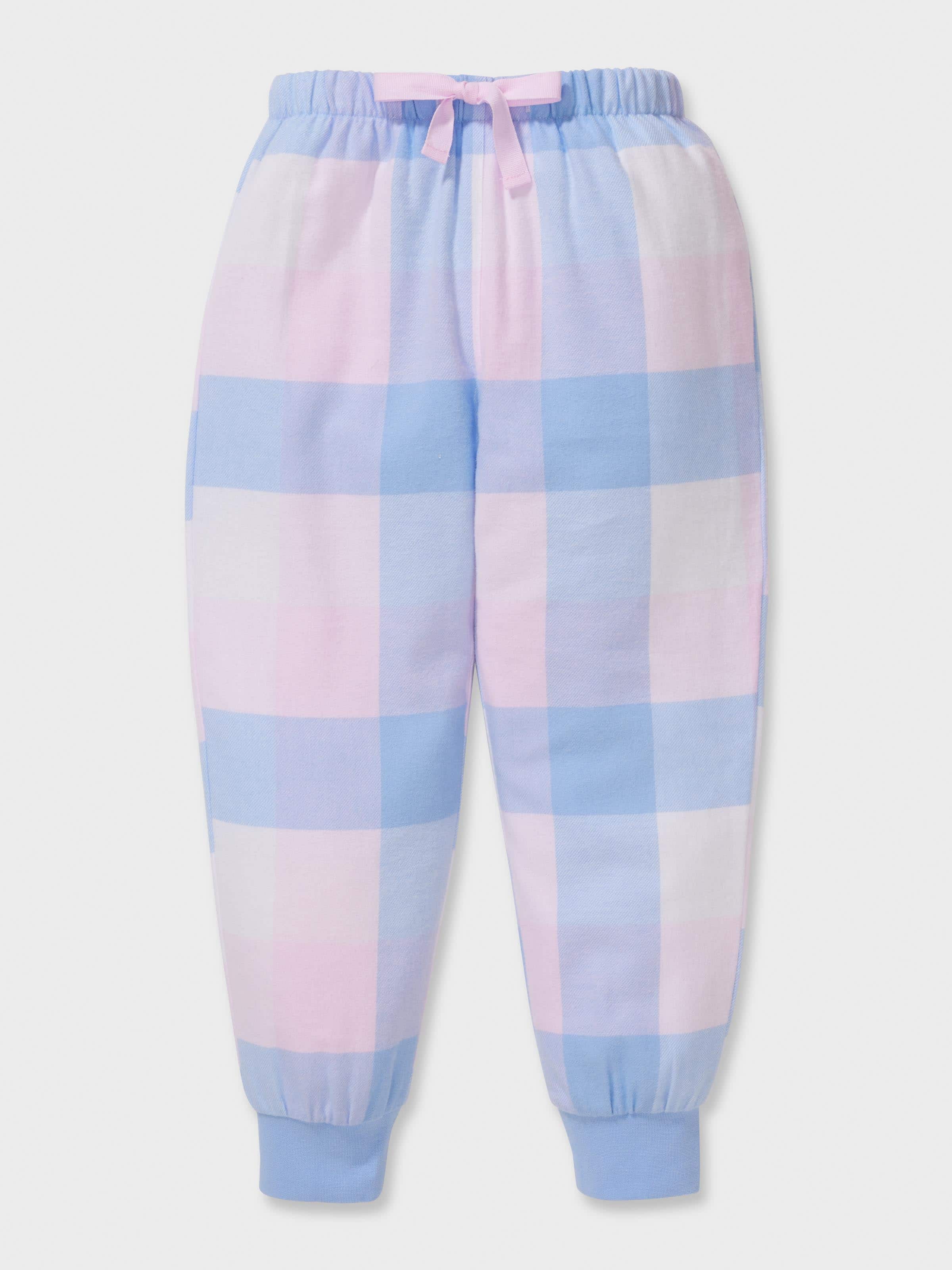 Girls Cornflower Check Long Pj Set