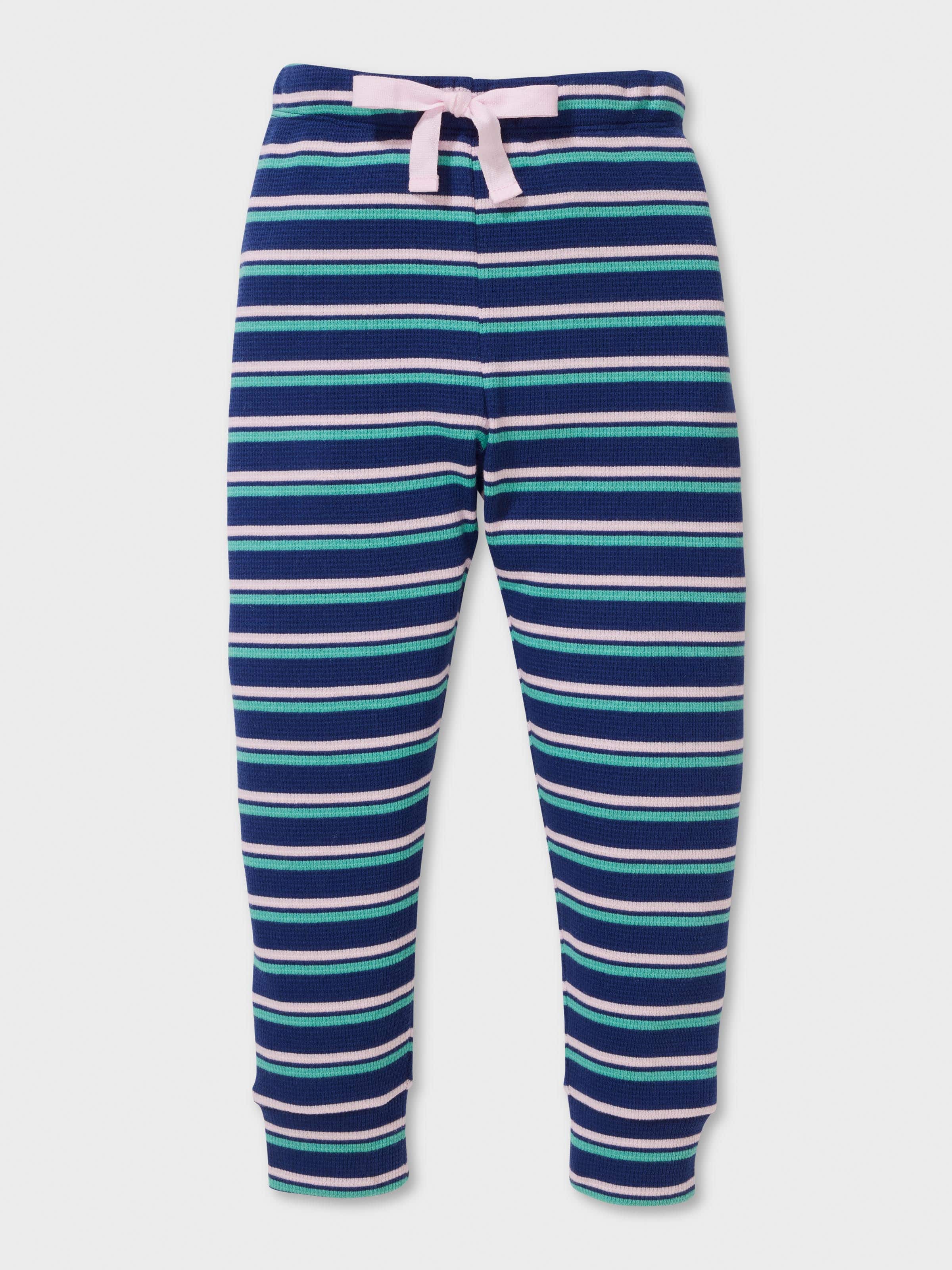 Girls Navy Waffle Stripe Long Pj Set