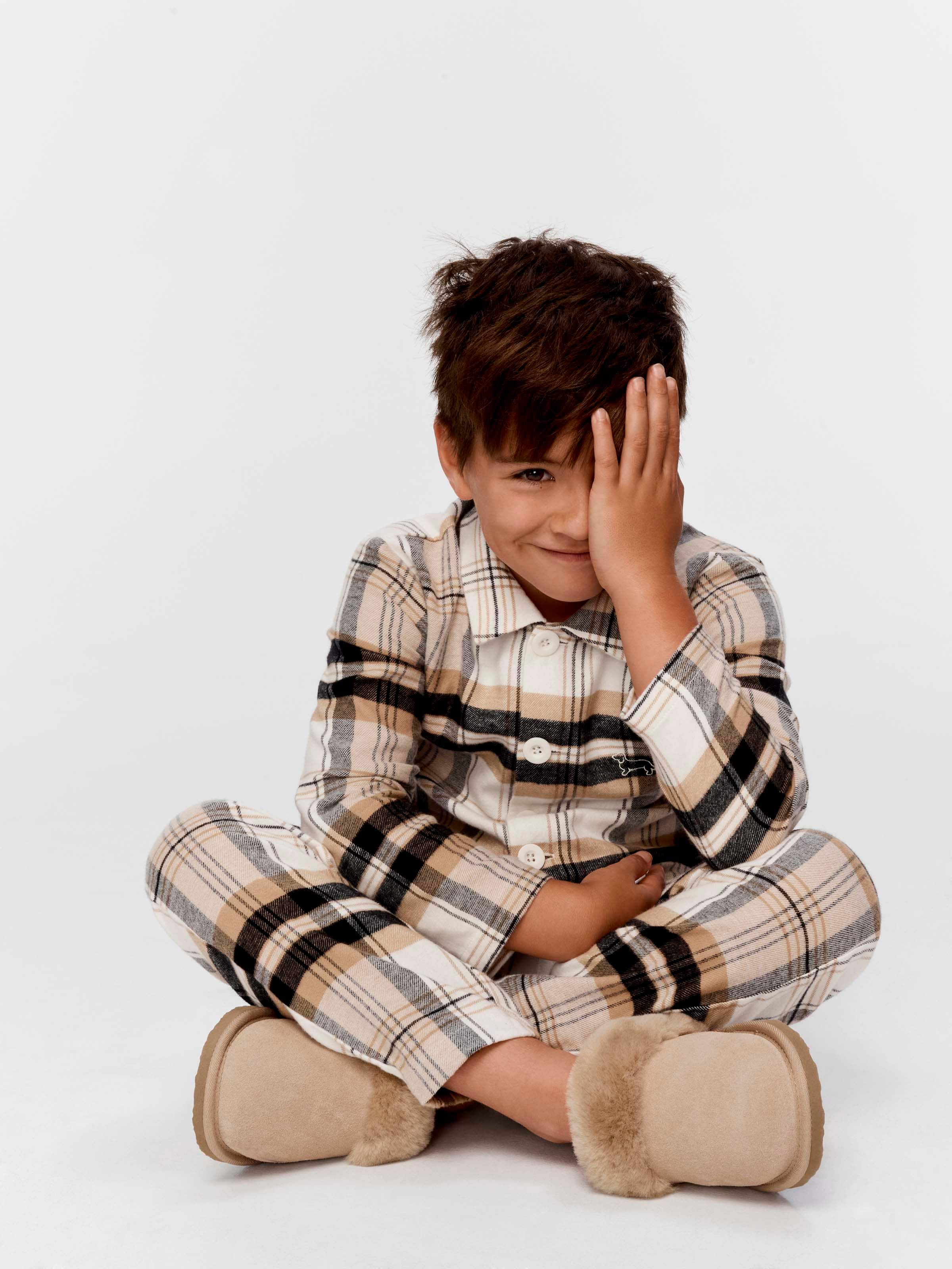 Jnr Boys Classic Check 100% Cotton Long Pj Set