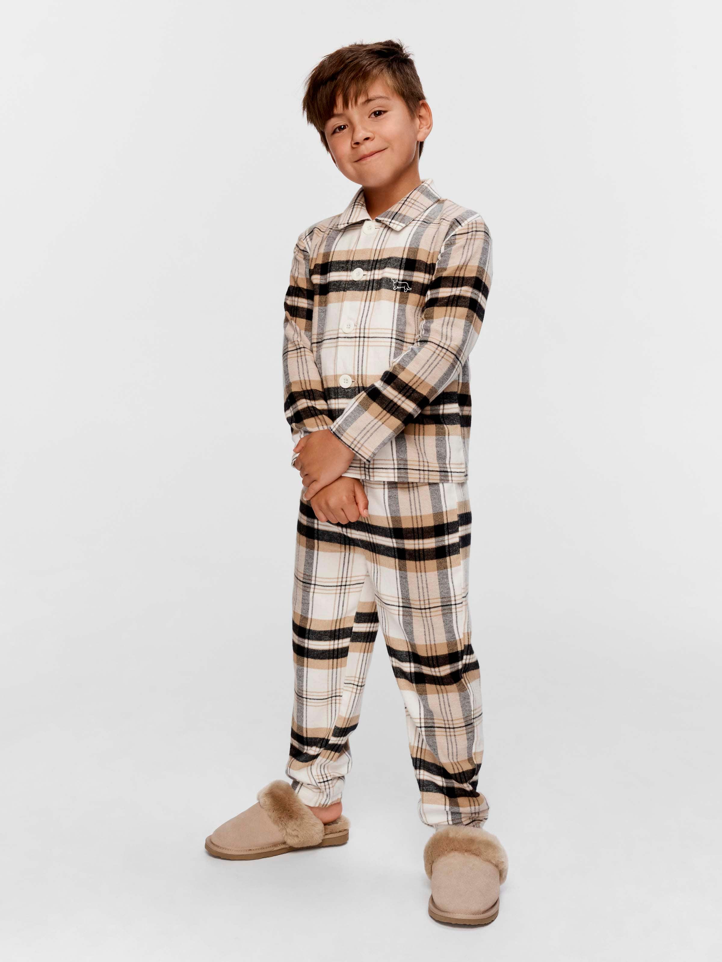 Jnr Boys Classic Check 100% Cotton Long Pj Set