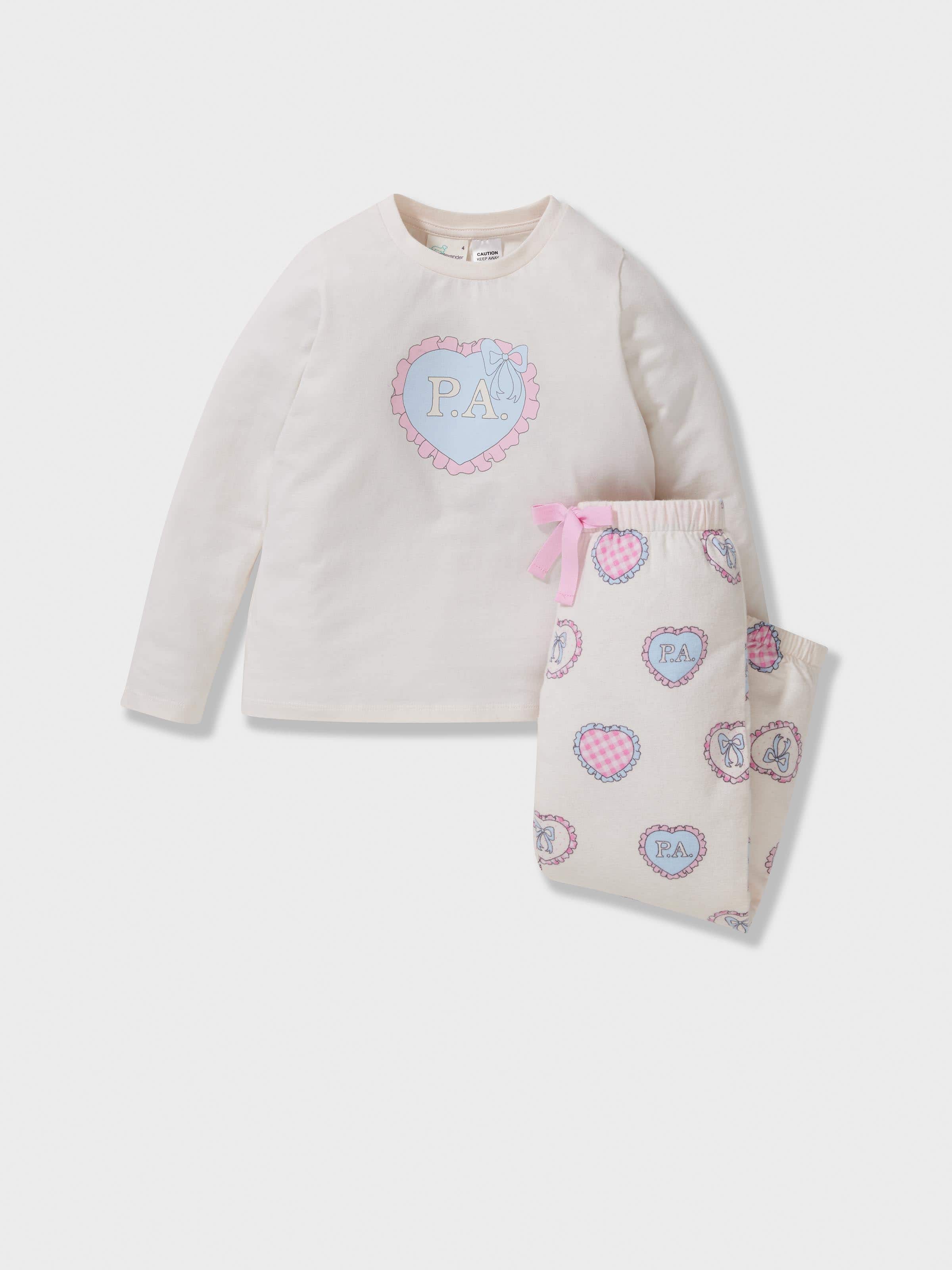Jnr Girls Hearts 100% Cotton Long Pj Set