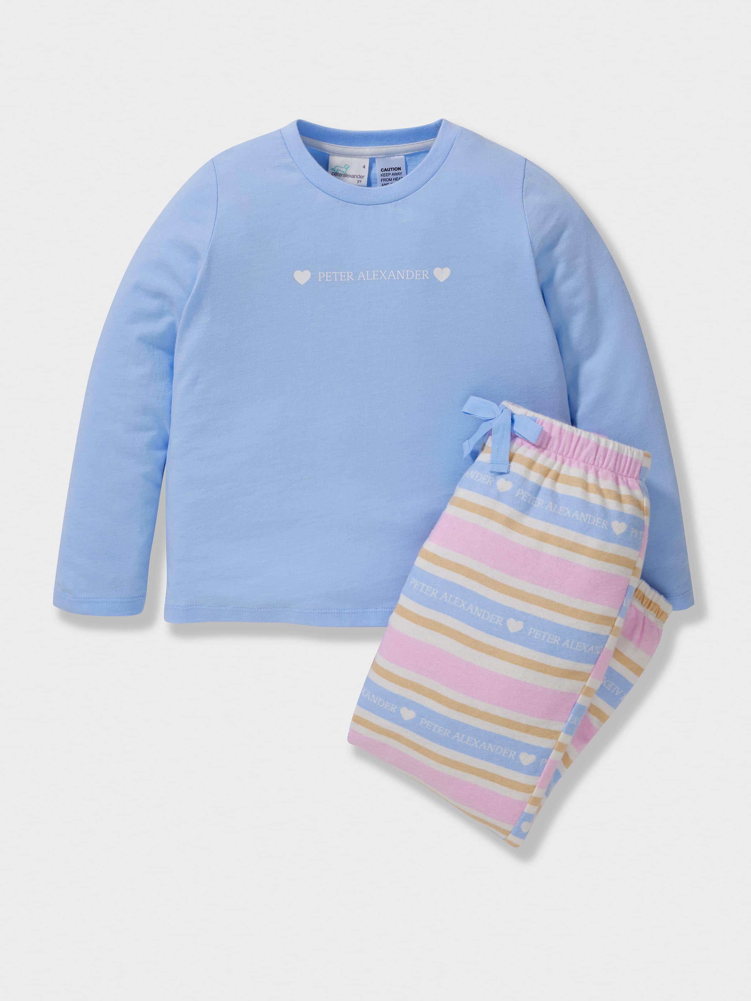 Girls Heart Stripe 100% Cotton Long Pj Set