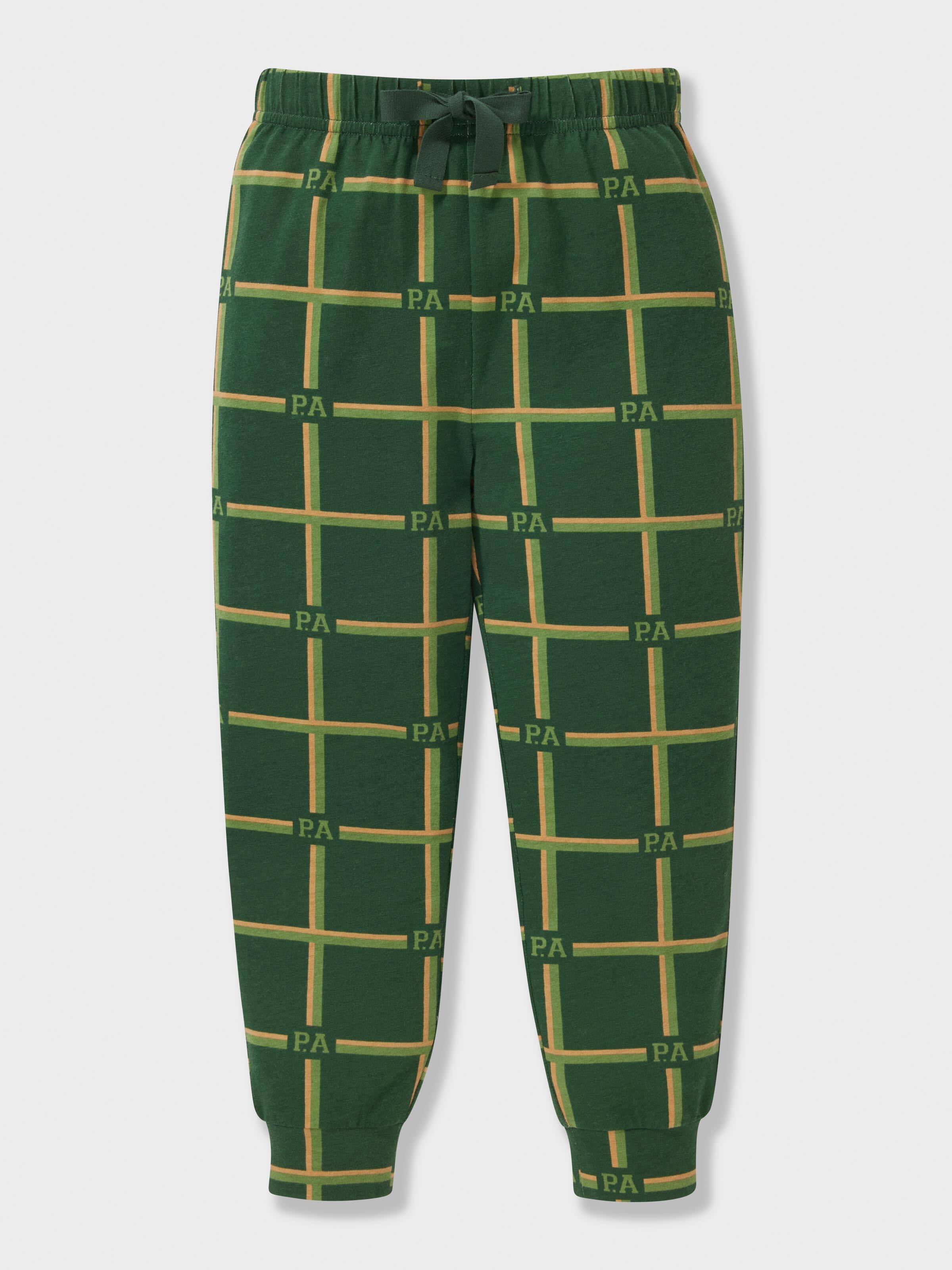 Jnr Boys Green Check Long Pj Set
