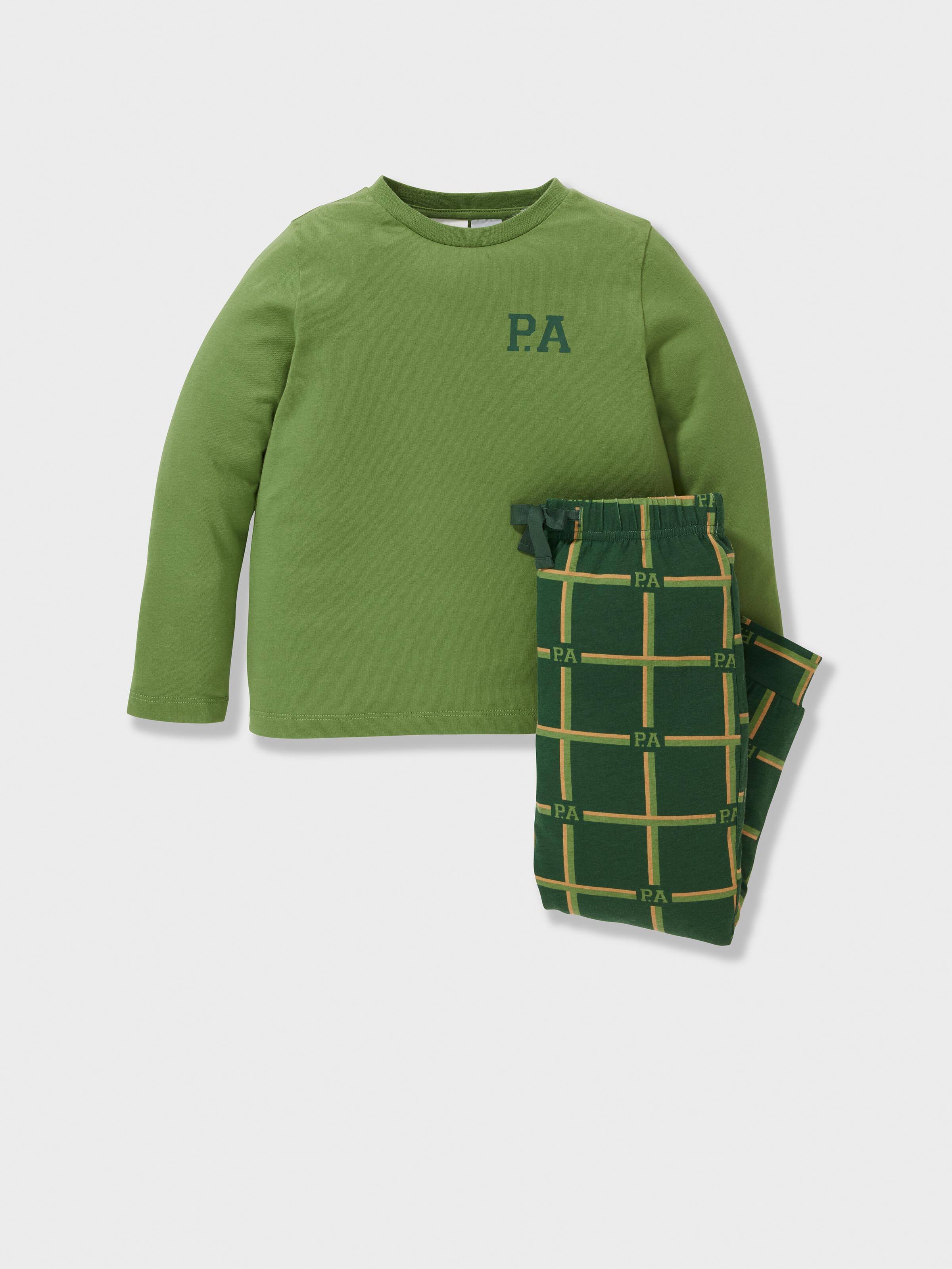 Jnr Boys Green Check Long Pj Set