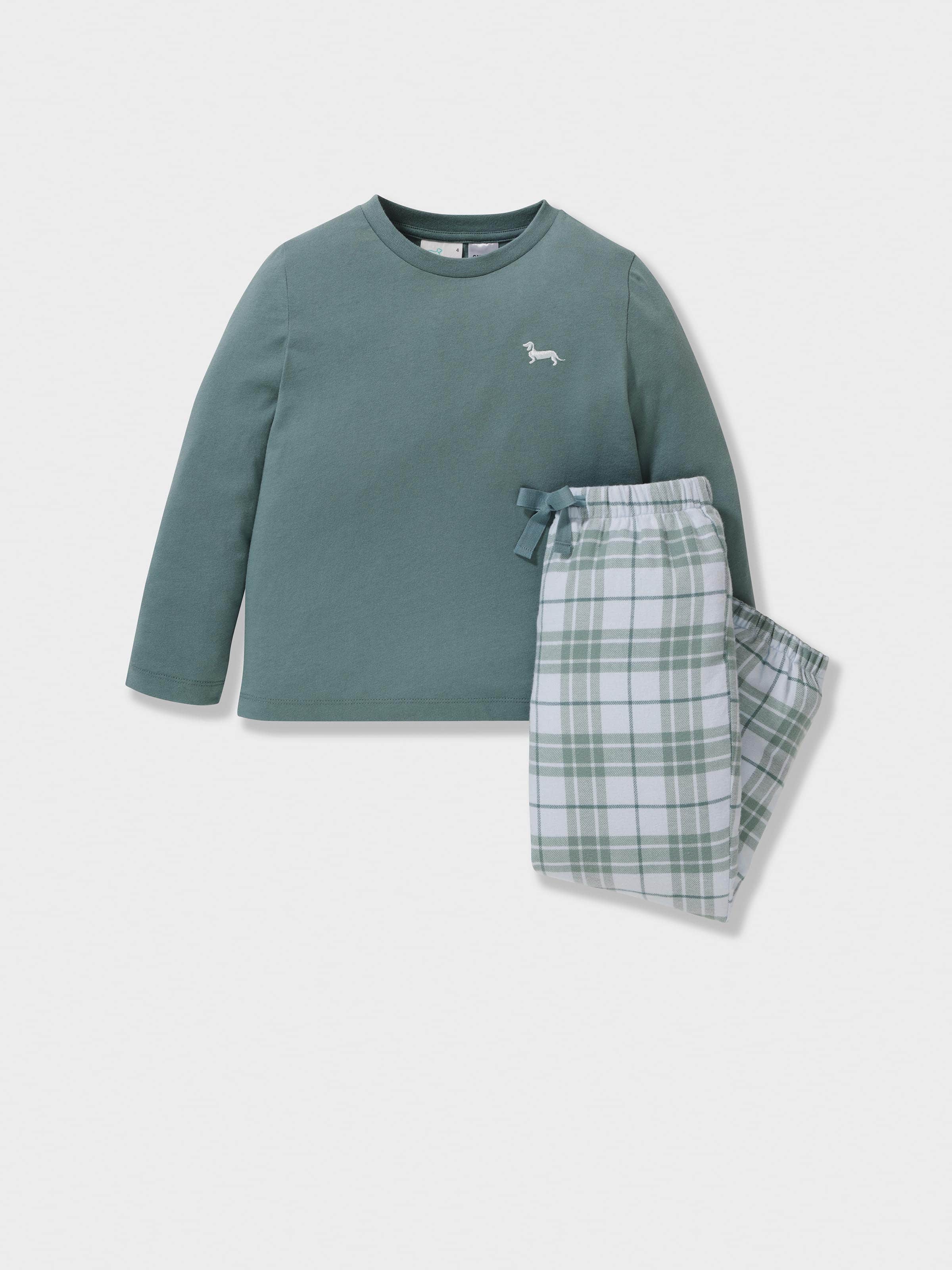 Jnr Boys Windowpane Check 100% Cotton Long Pj Set