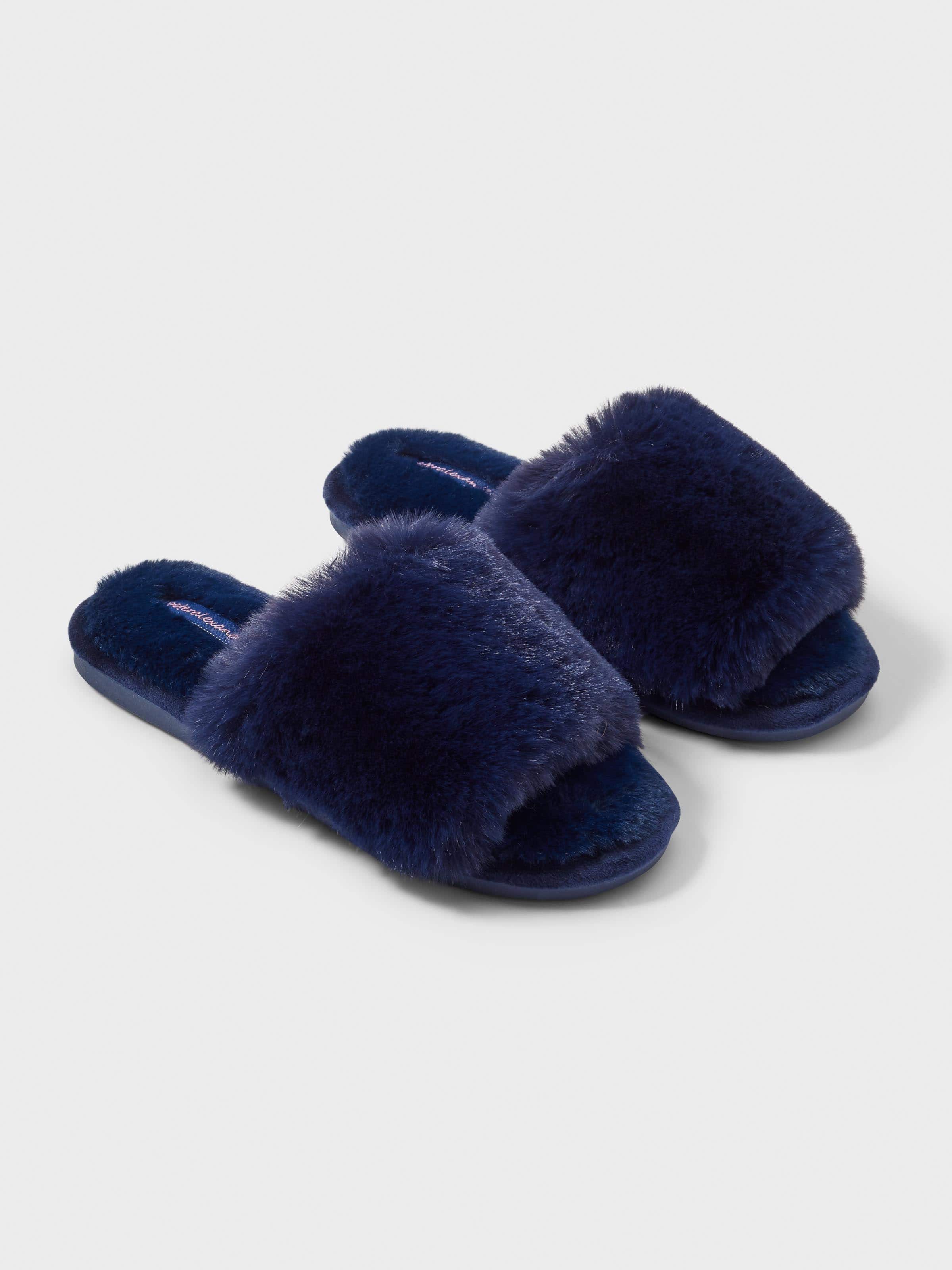 Navy Fur Slide