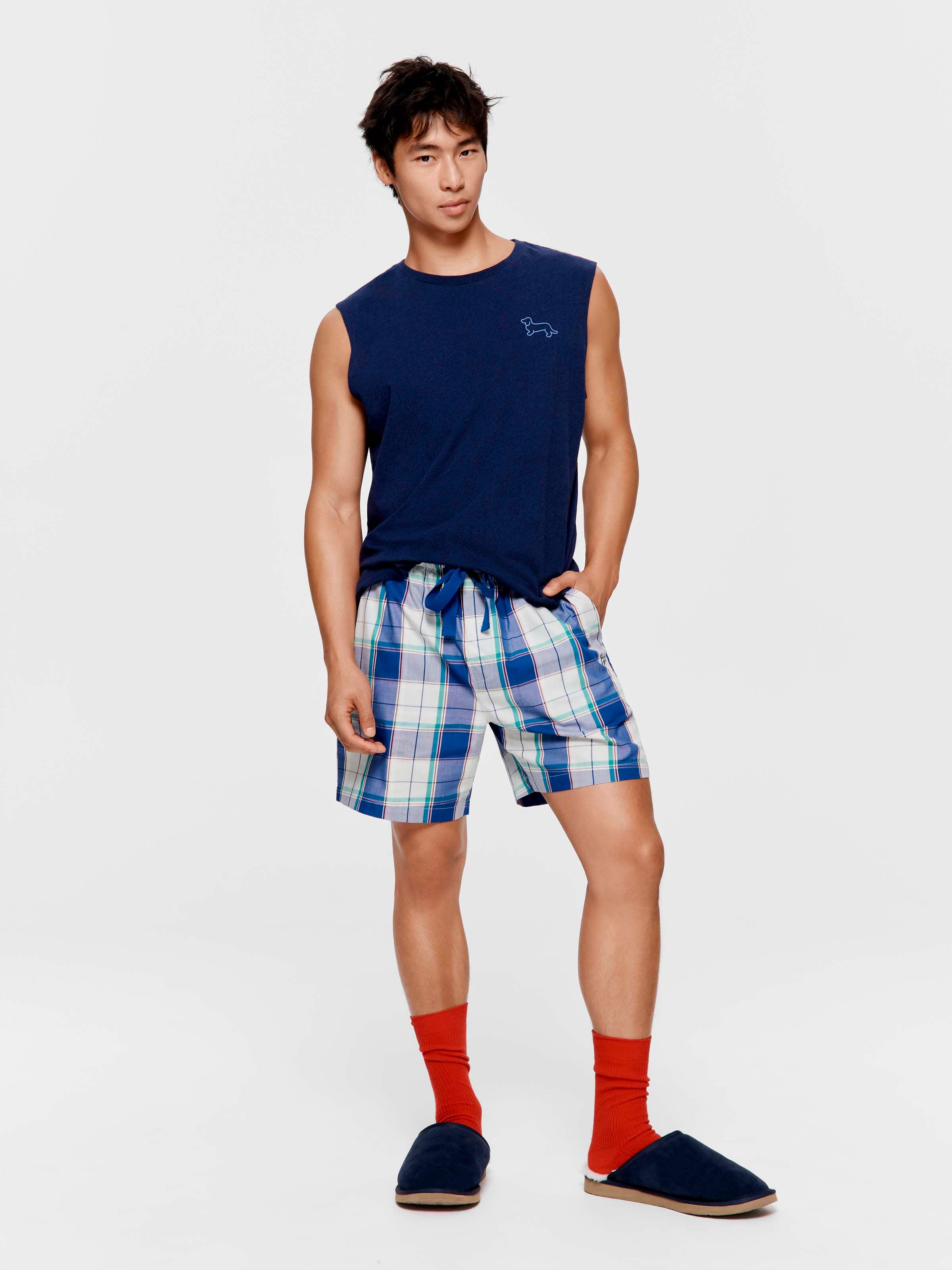 Vibrant Blue Check Mid Short