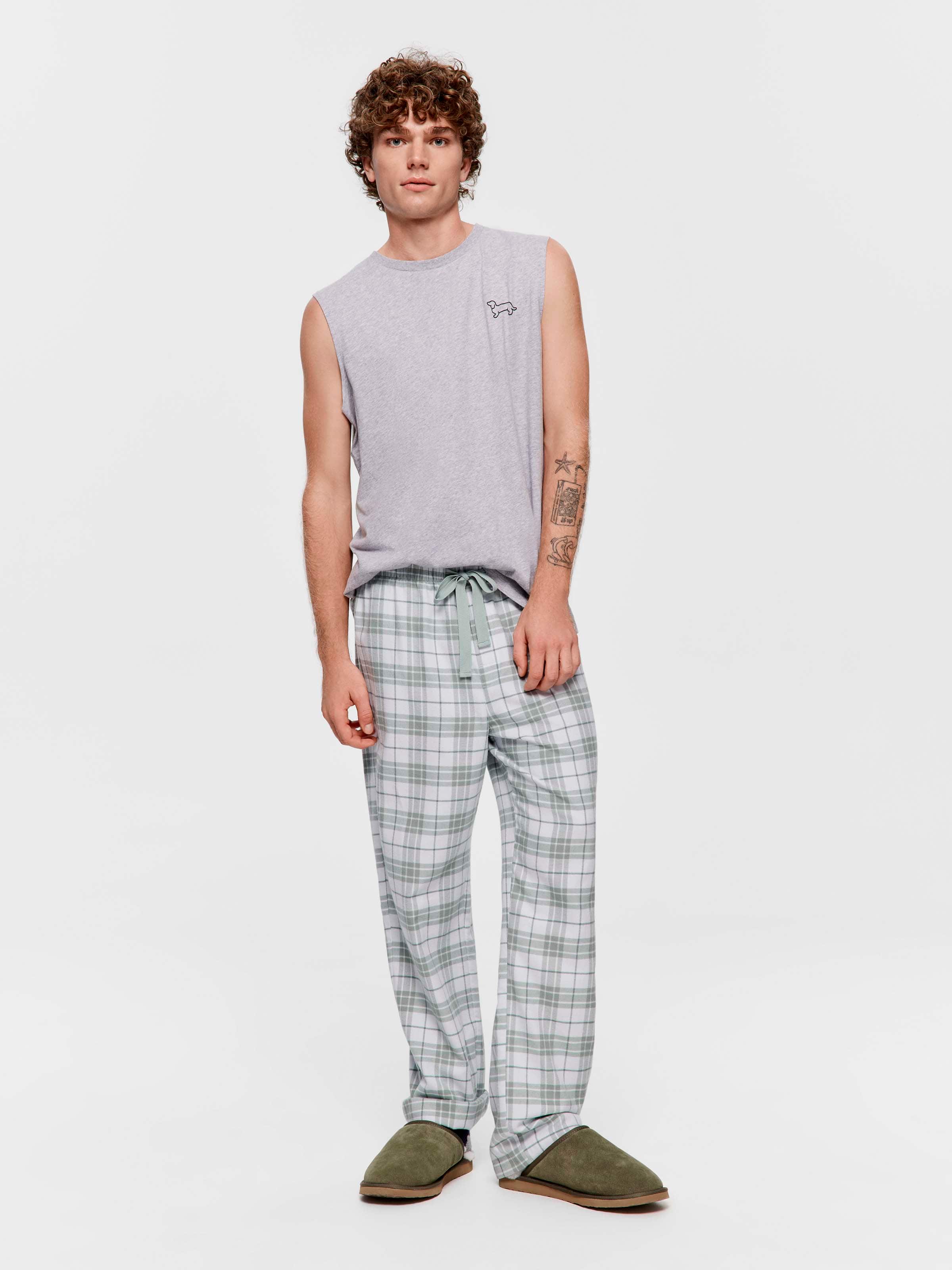 Sage Check Flannelette Classic Pj Pant
