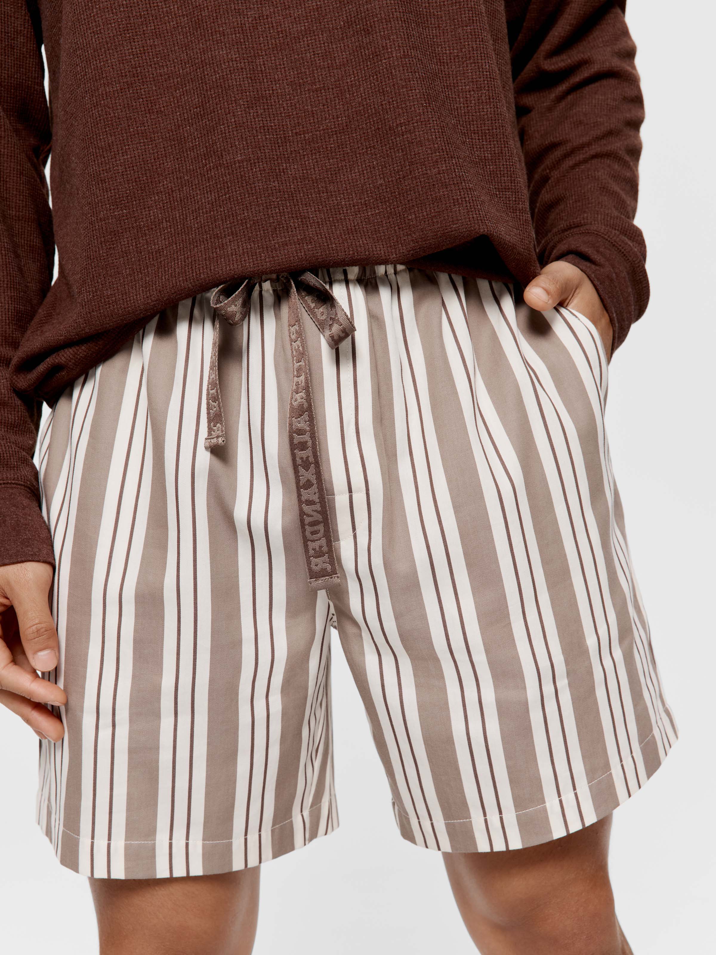 Mocha Stripe 100% Cotton Mid Short