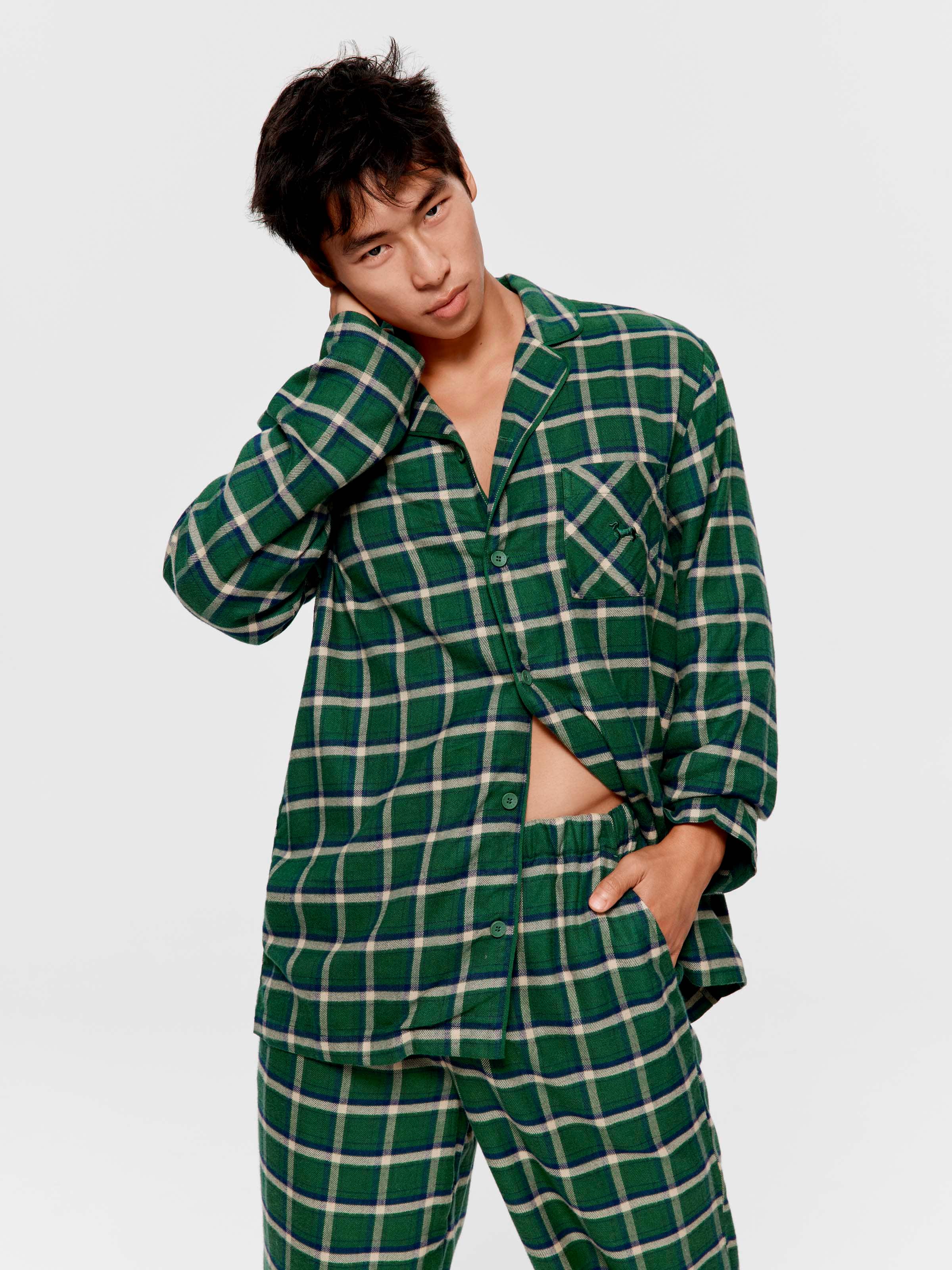 Green Check Long Sleeve Pj Set