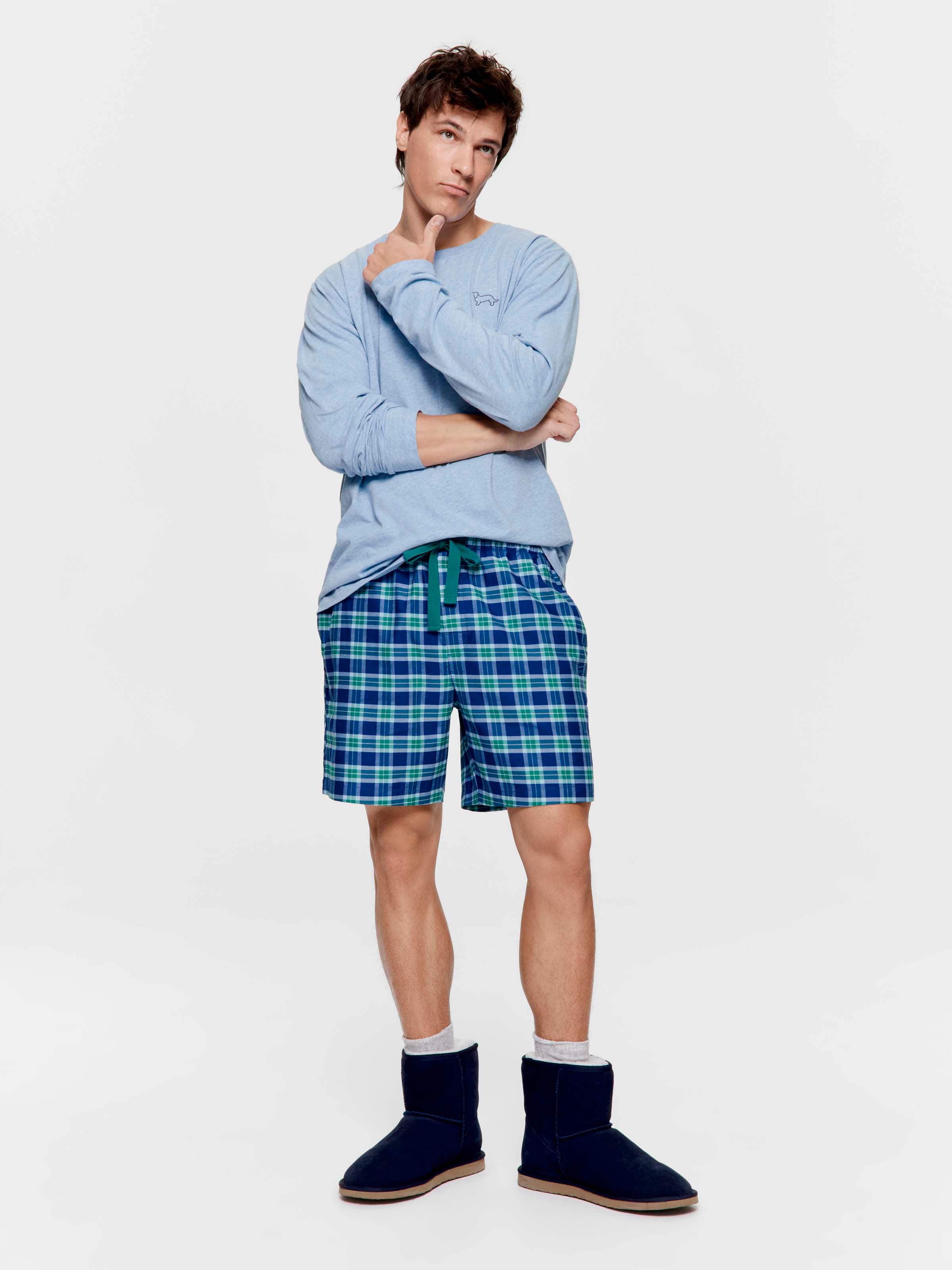 Micro Blue Check Mid Short