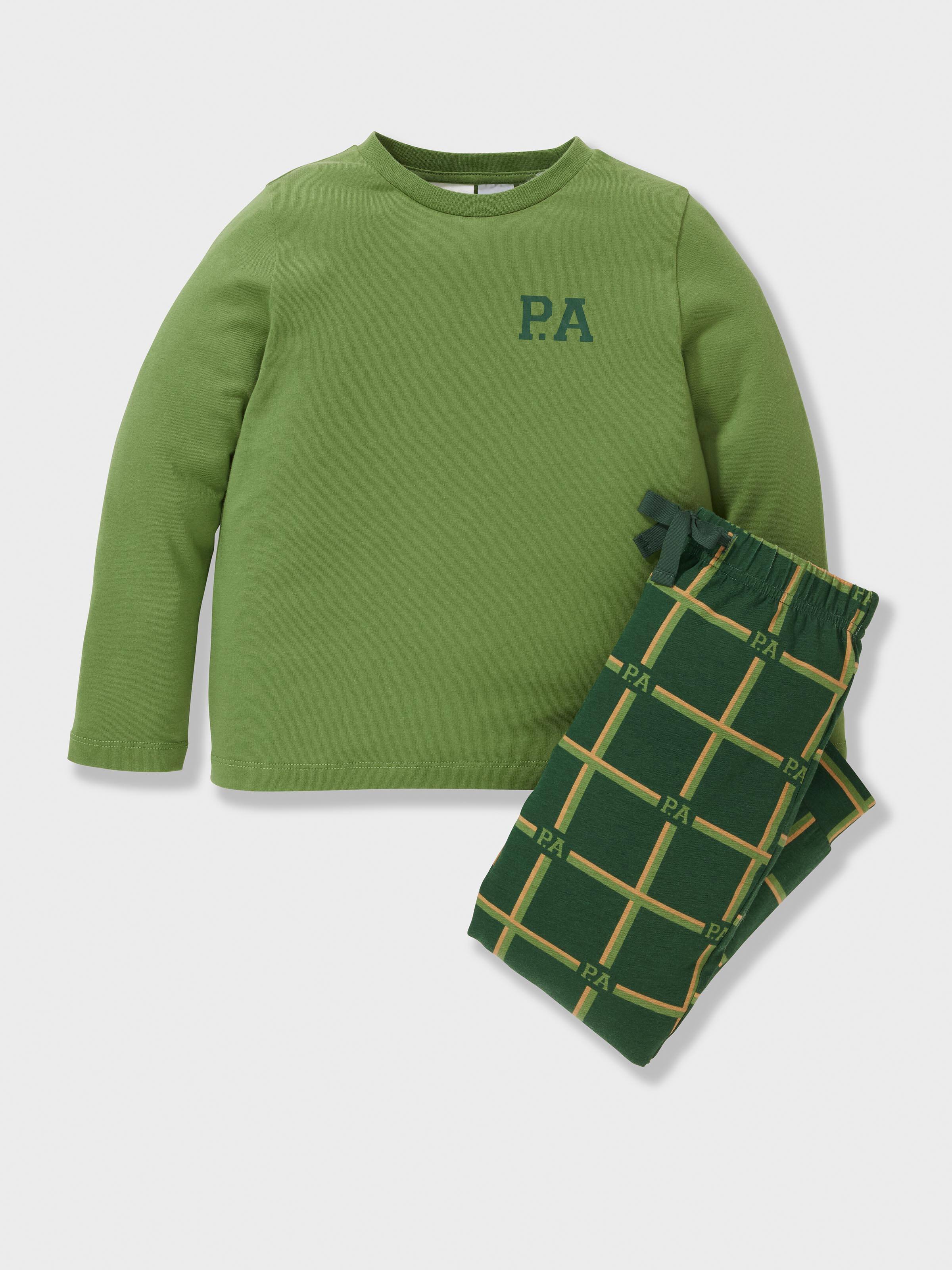Boys Green Check Long Pj Set