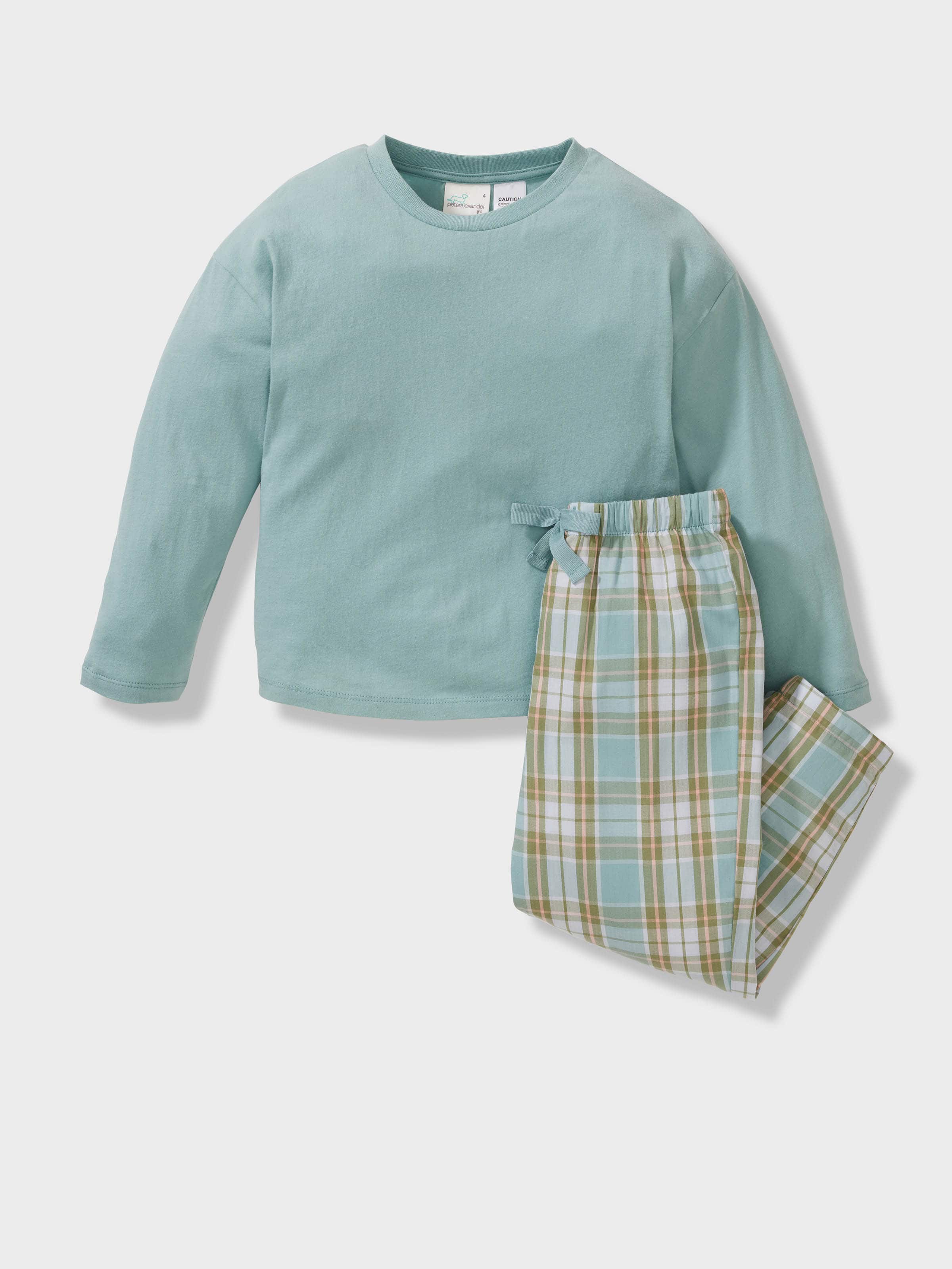 Jnr Boys Blue Check 100% Cotton Long Pj Set