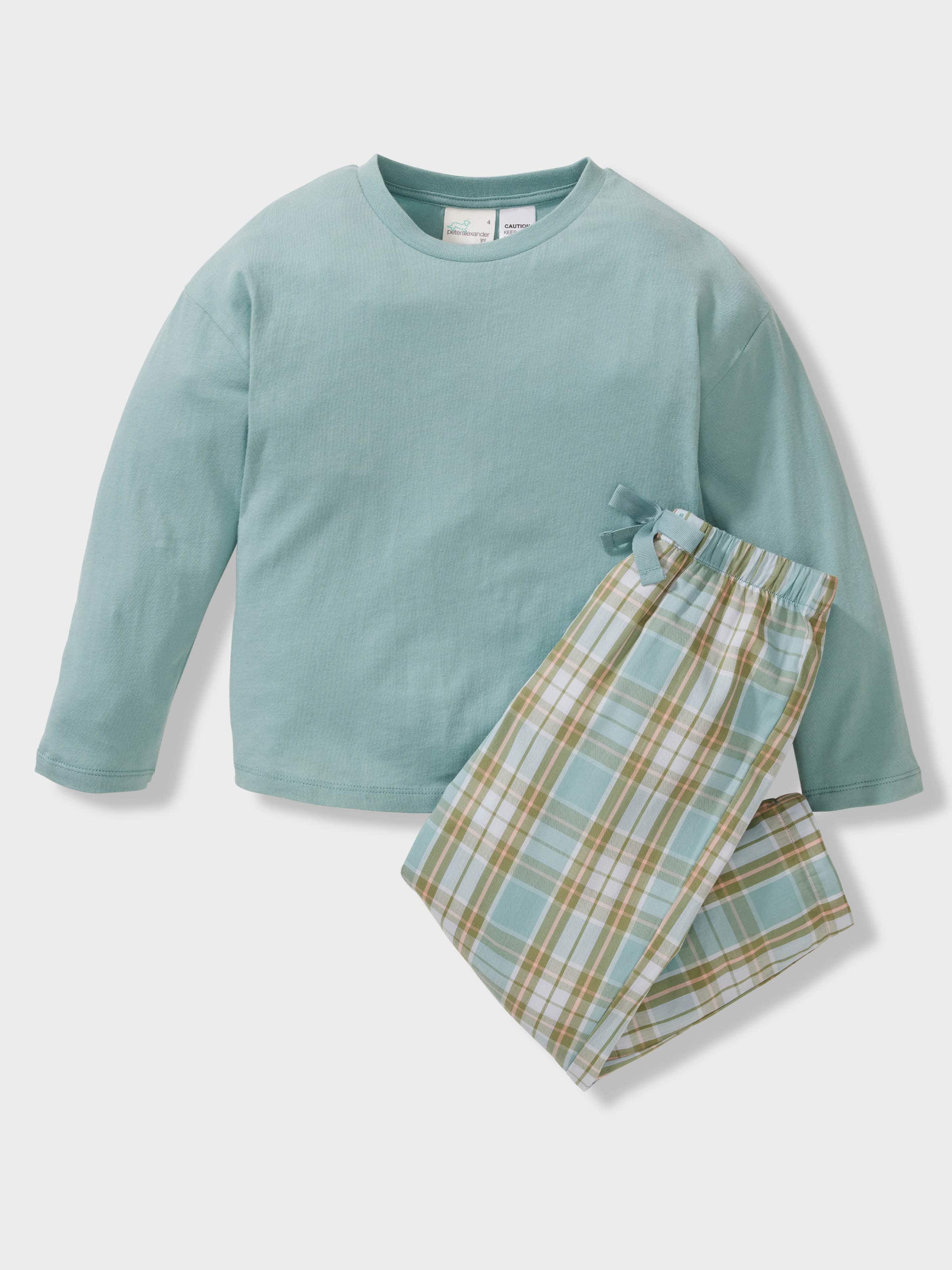 Boys Blue Check 100% Cotton Long Pj Set